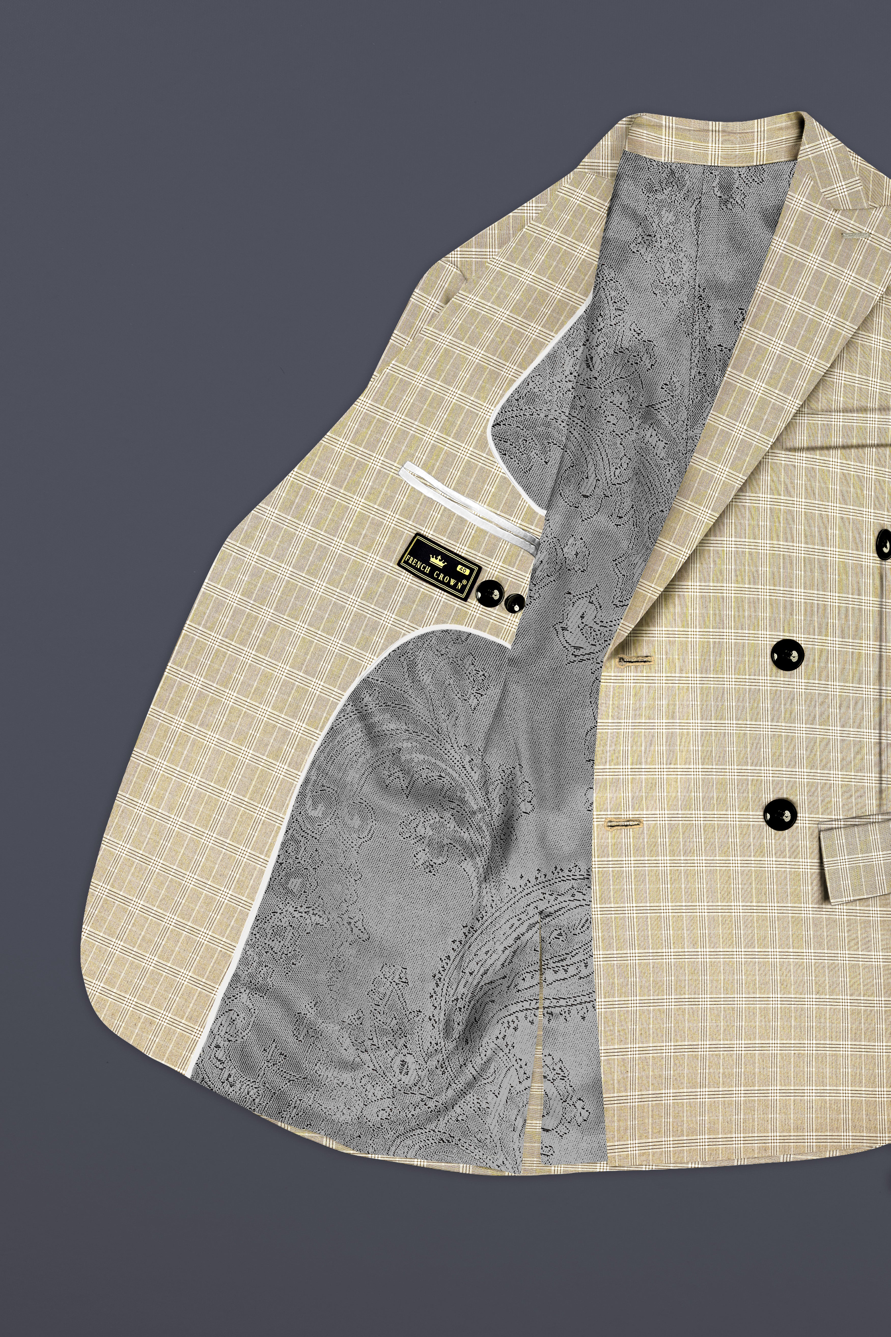 Eagle Cream Plaid Wool Rich Double Breasted Blazer