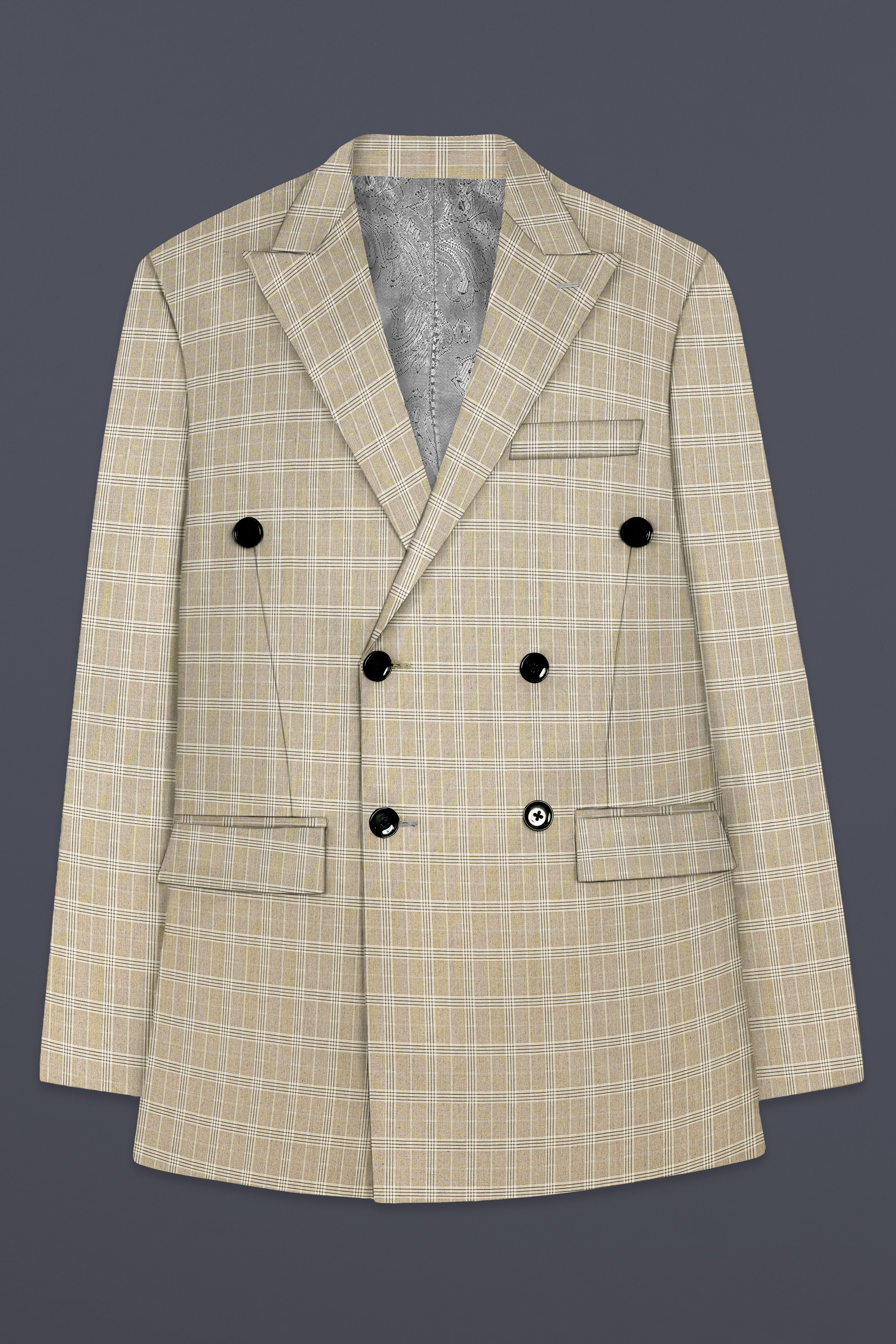 Eagle Cream Plaid Wool Rich Double Breasted Blazer