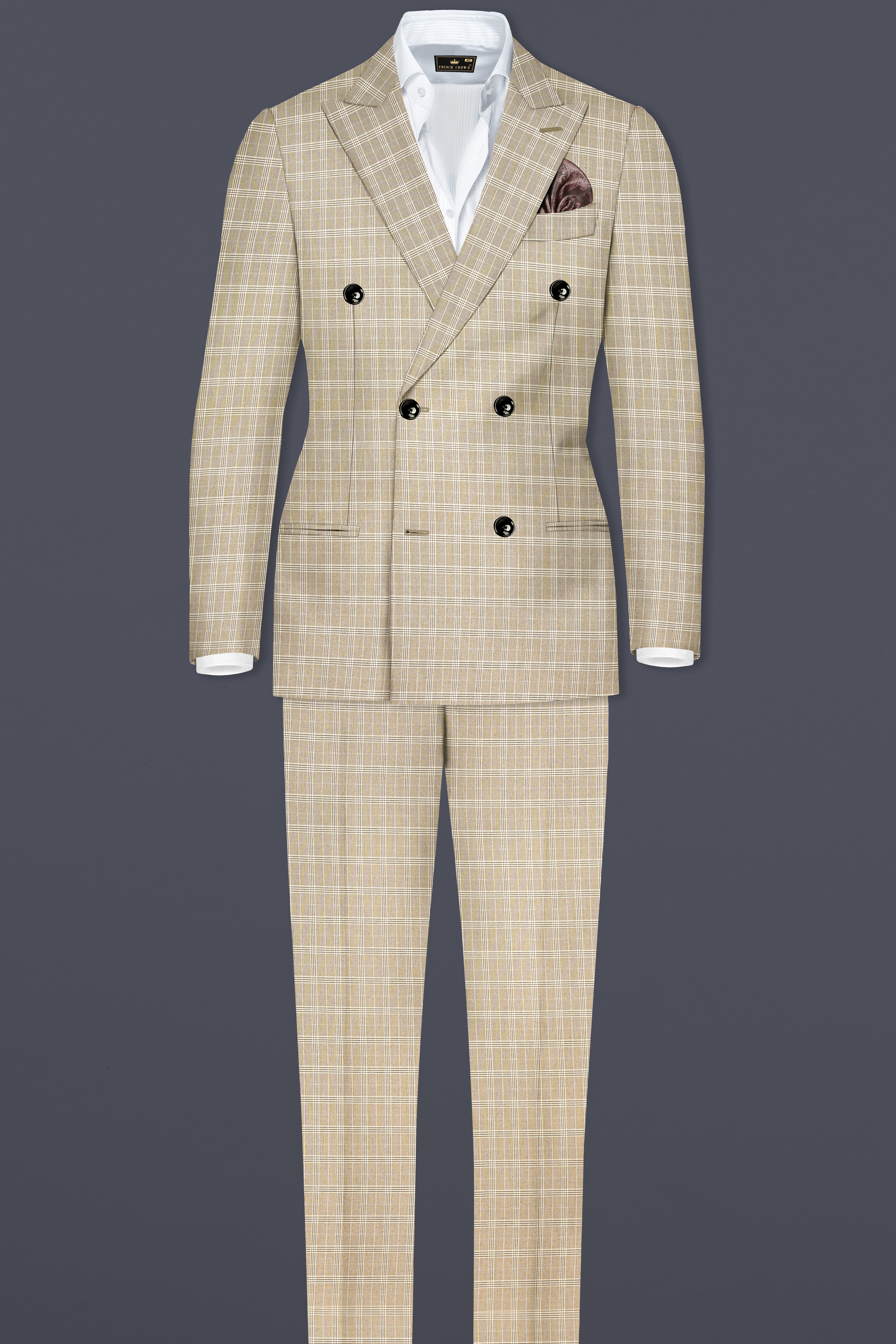 Eagle Cream Plaid Wool Rich Double Breasted Blazer