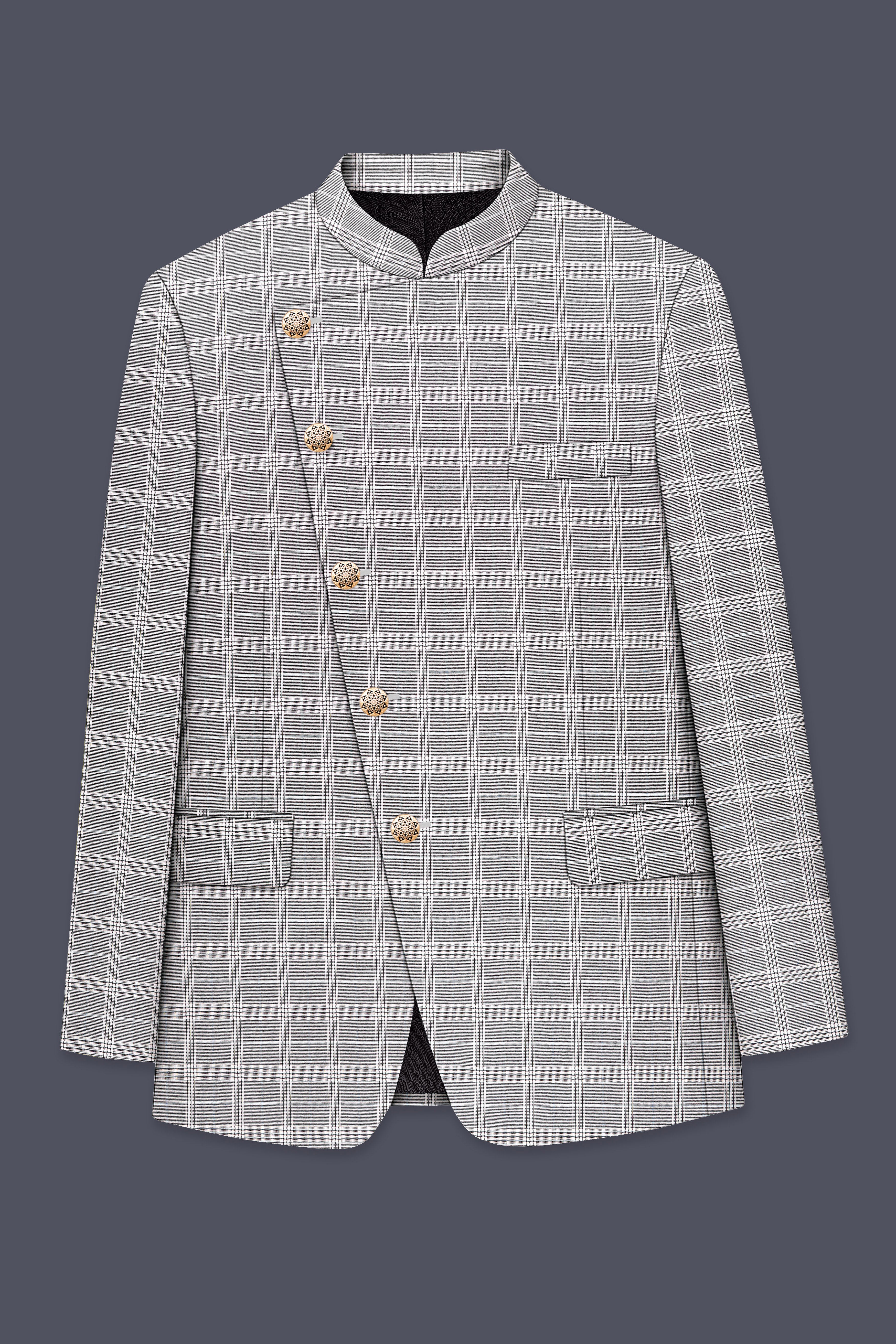 Monsoon Gray Plaid Wool Rich Cross Placket Bandhgala Blazer