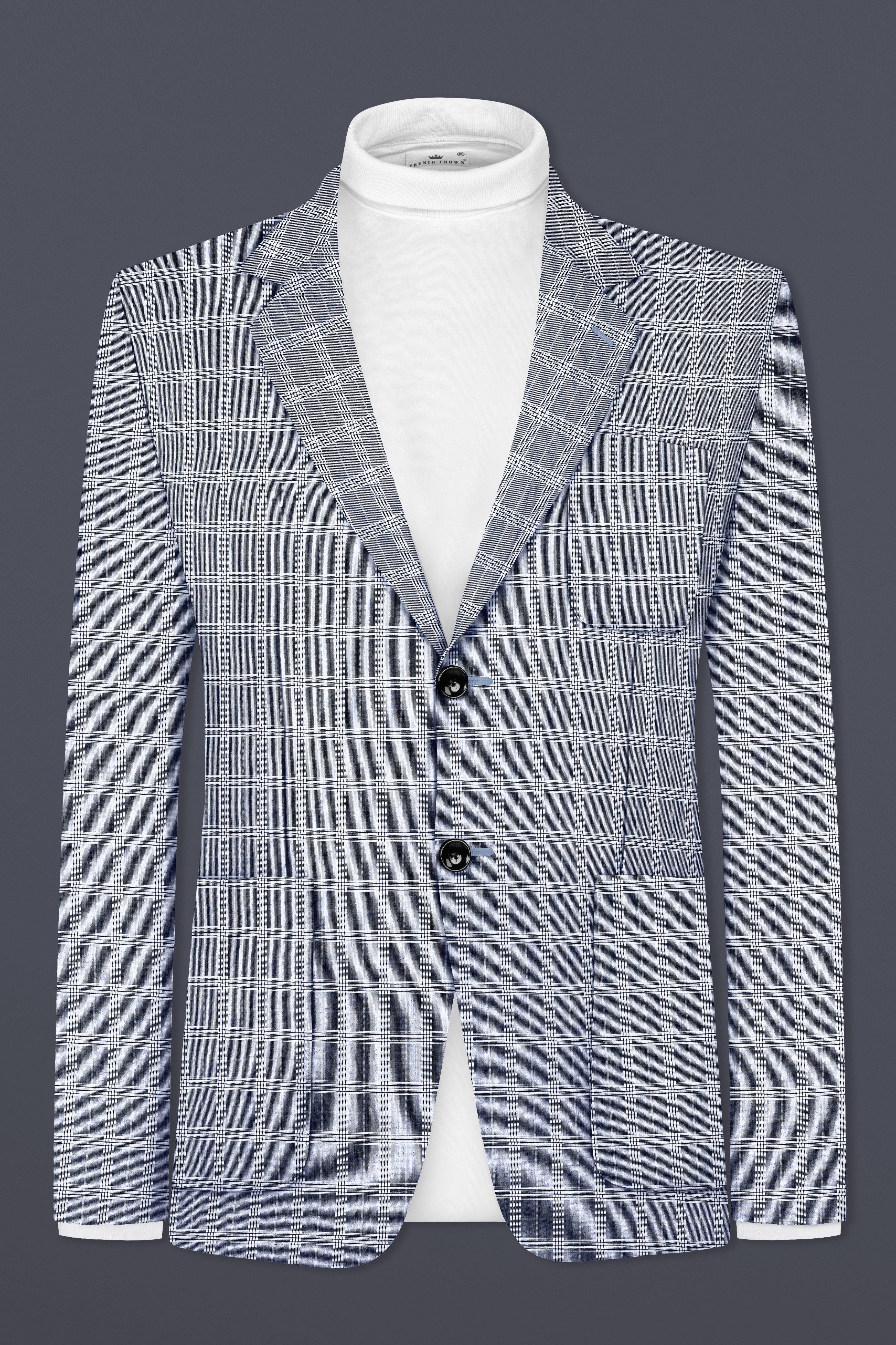 Mountain Mist Blue Plaid Wool Rich Single Breasted Sports Blazer