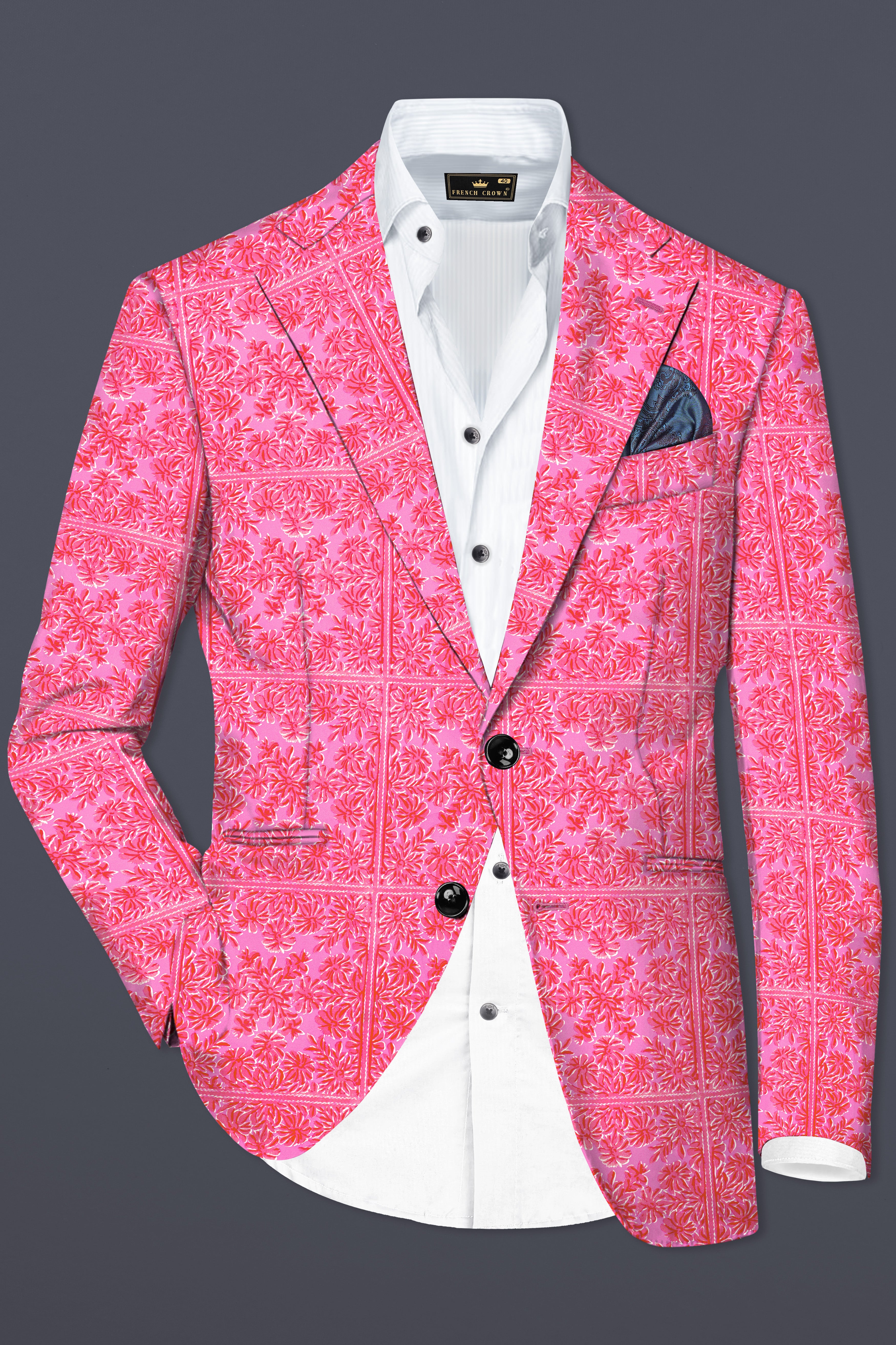 Thulian Pink Prints Cotton Single Breasted Sports Blazer