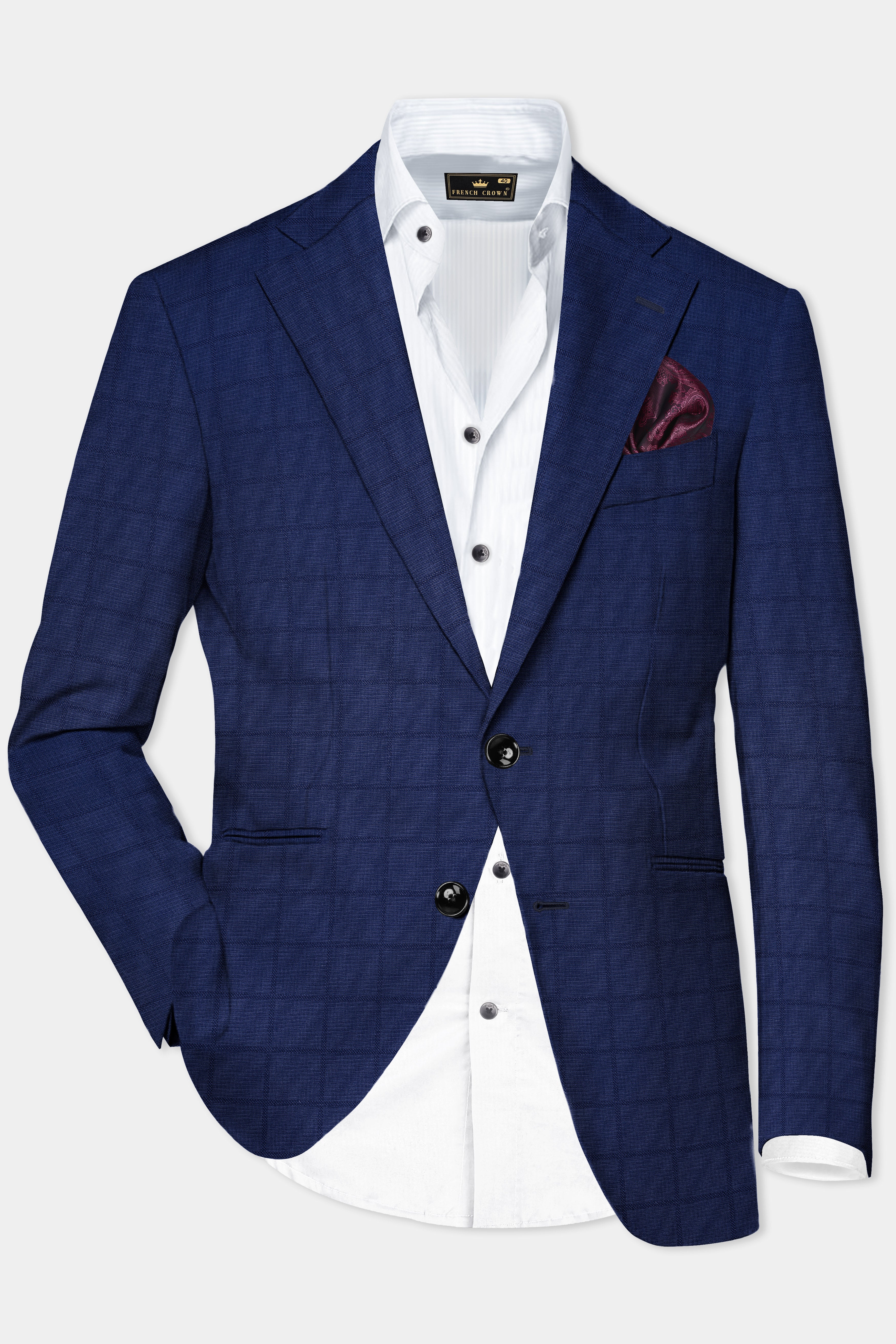 Tealish Blue Plaid Wool Rich Single Breasted Blazer