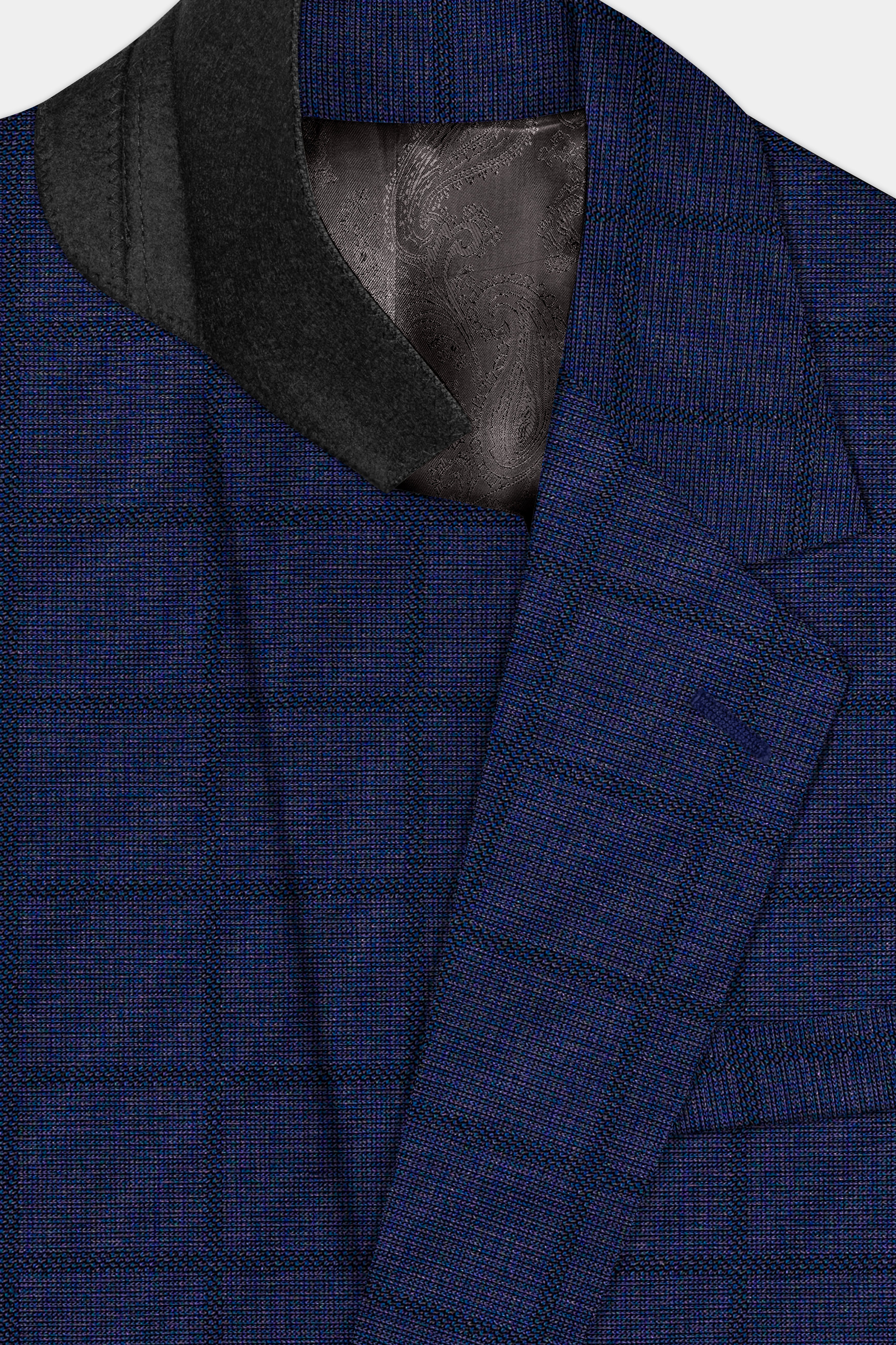 Tealish Blue Plaid Wool Rich Single Breasted Blazer