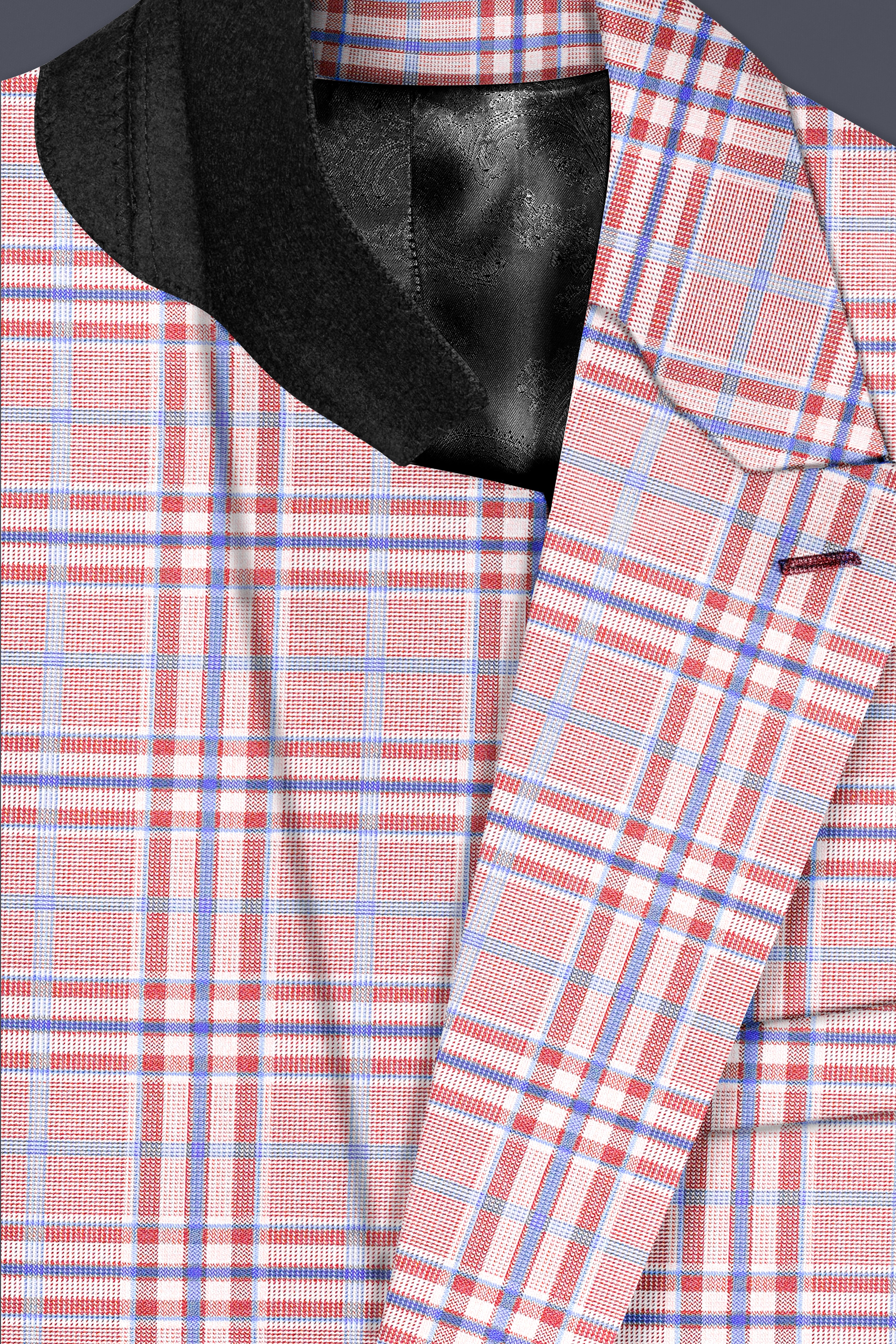 Turkish Rose Pink And Wild Blue Plaid Wool Rich Double Breasted Blazer