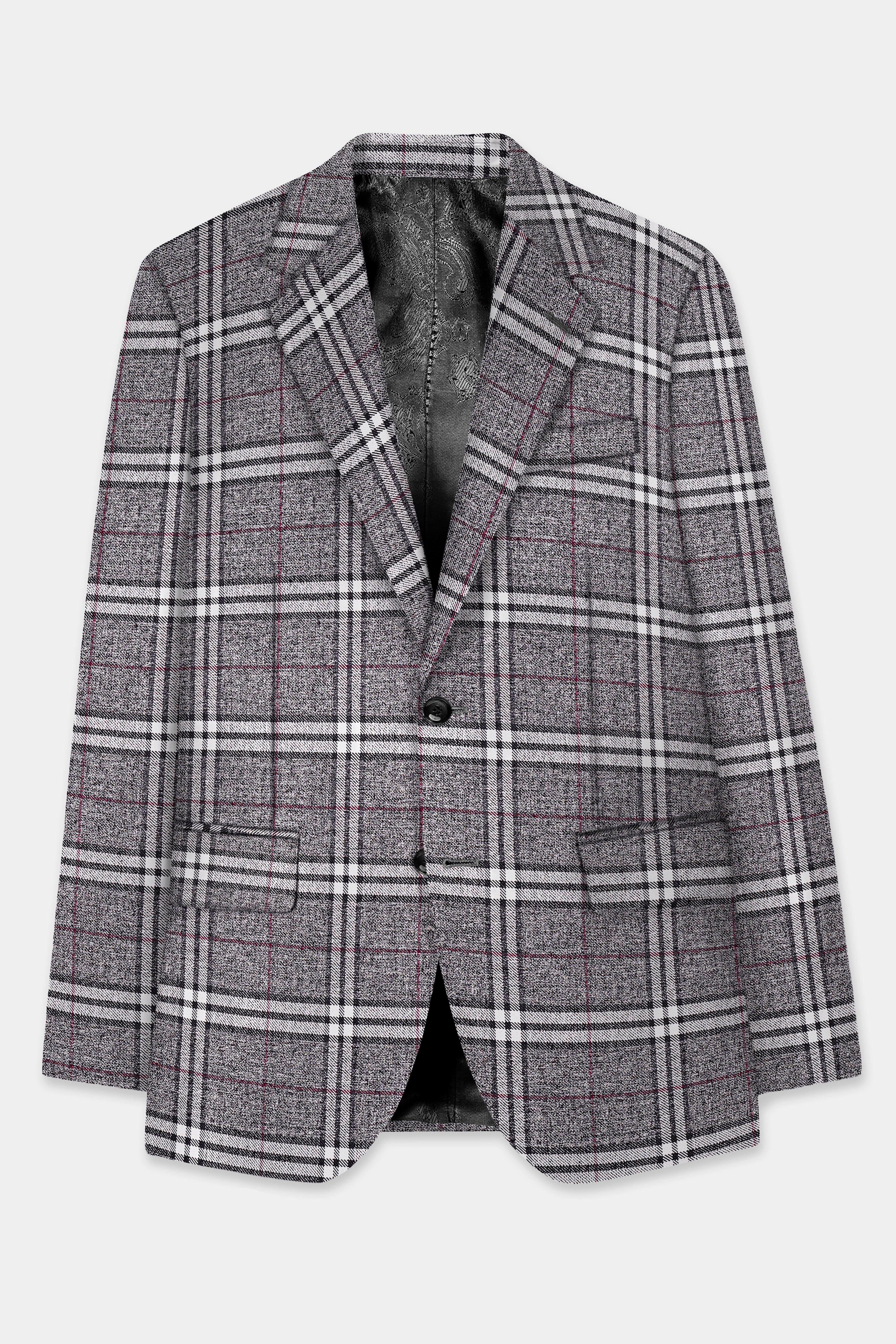 Granite Gray Plaid Wool Rich Single Breasted Blazer