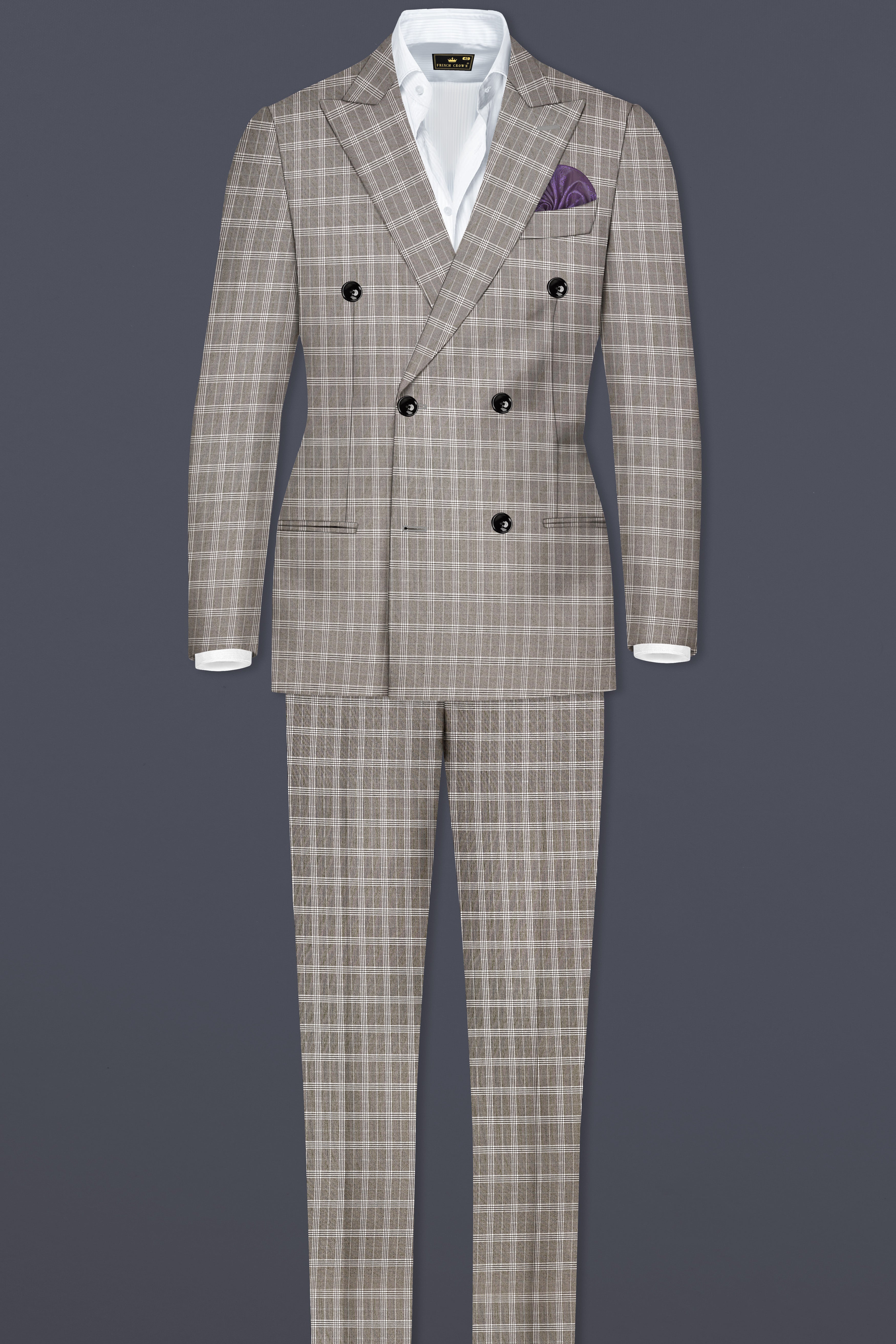 Monsoon Gray Plaid Wool Rich Double Breasted Blazer