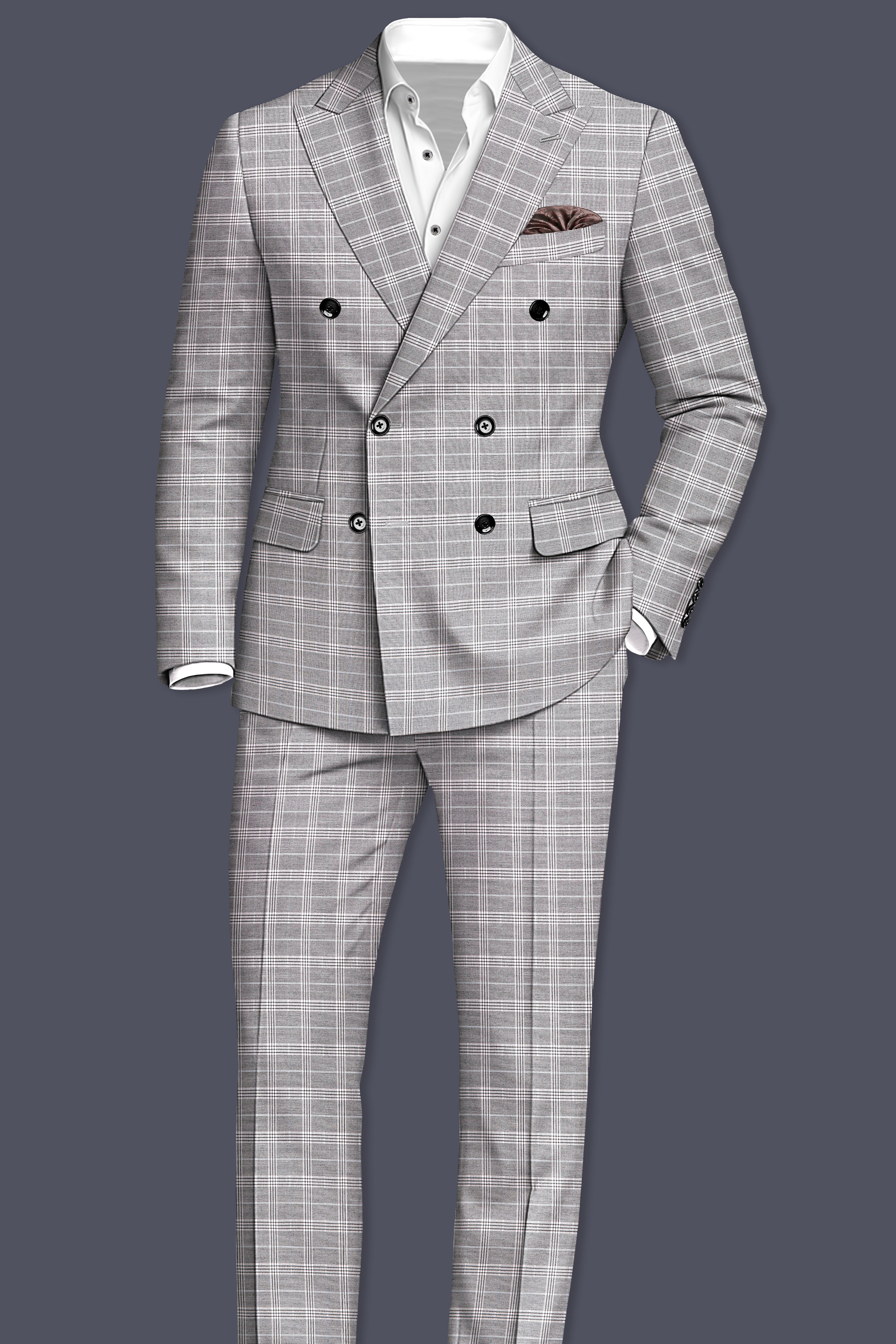 Monsoon Gray Plaid Wool Rich Double Breasted Blazer