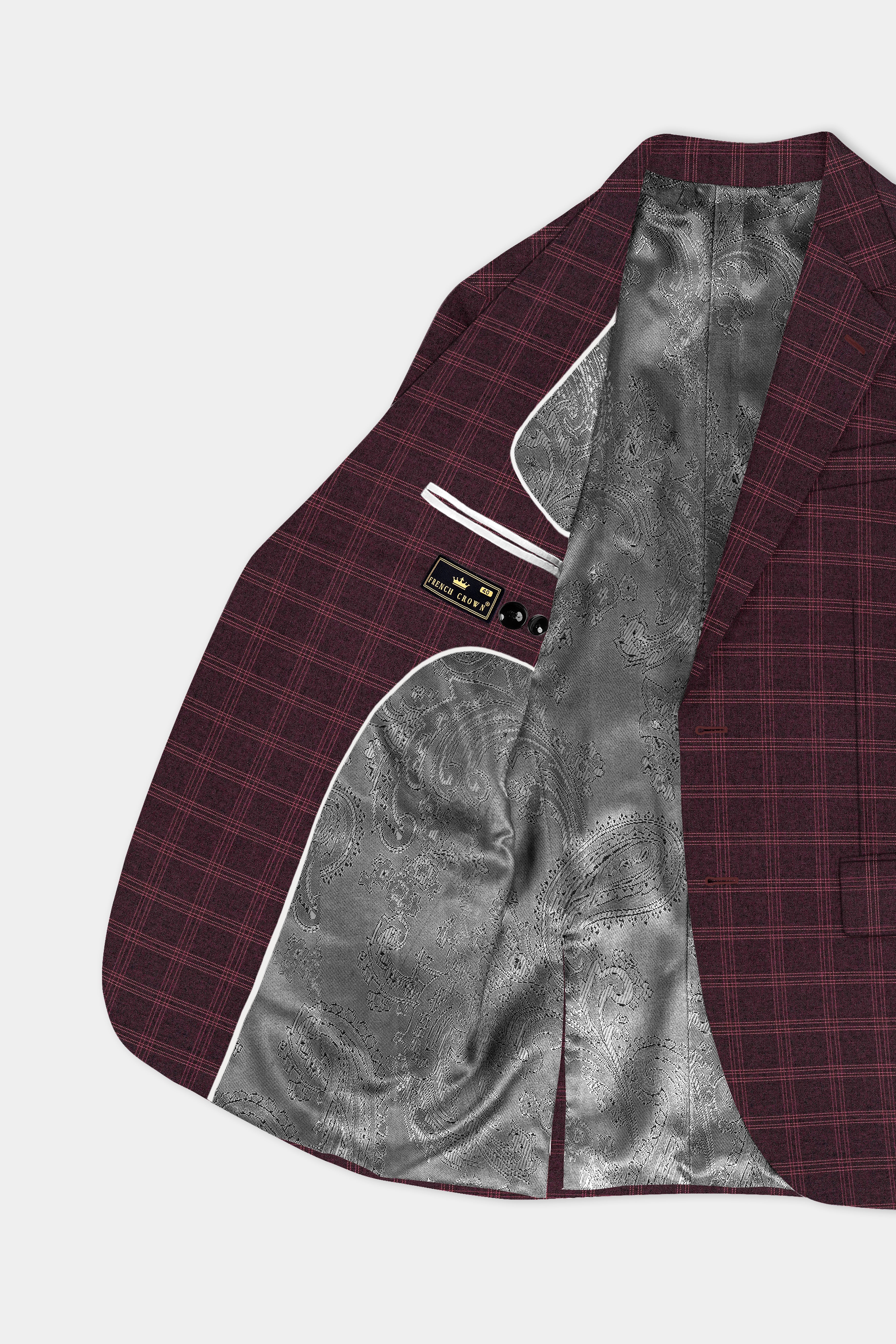 Russett Maroon Plaid Wool Rich Single Breasted Blazer