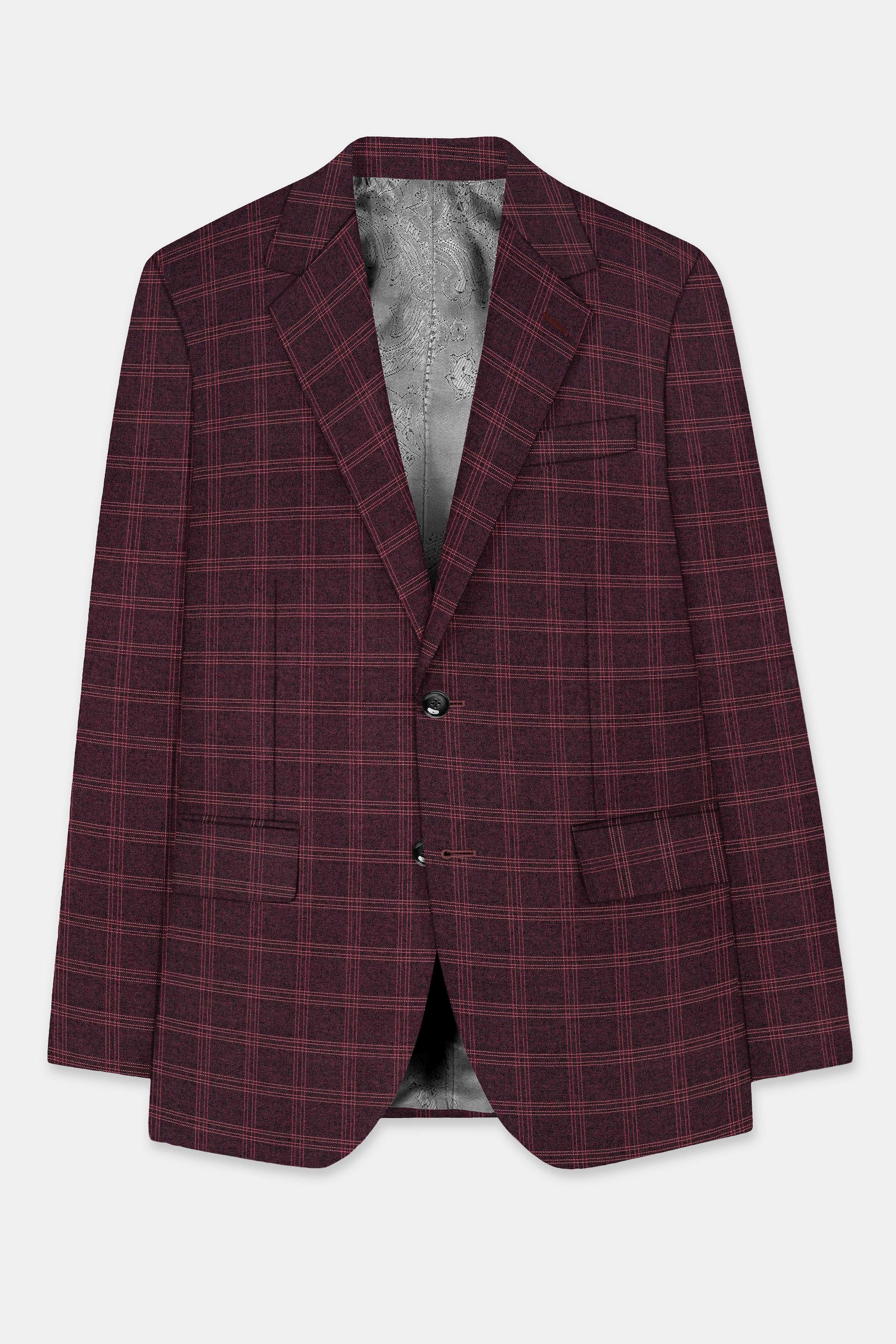 Russett Maroon Plaid Wool Rich Single Breasted Blazer