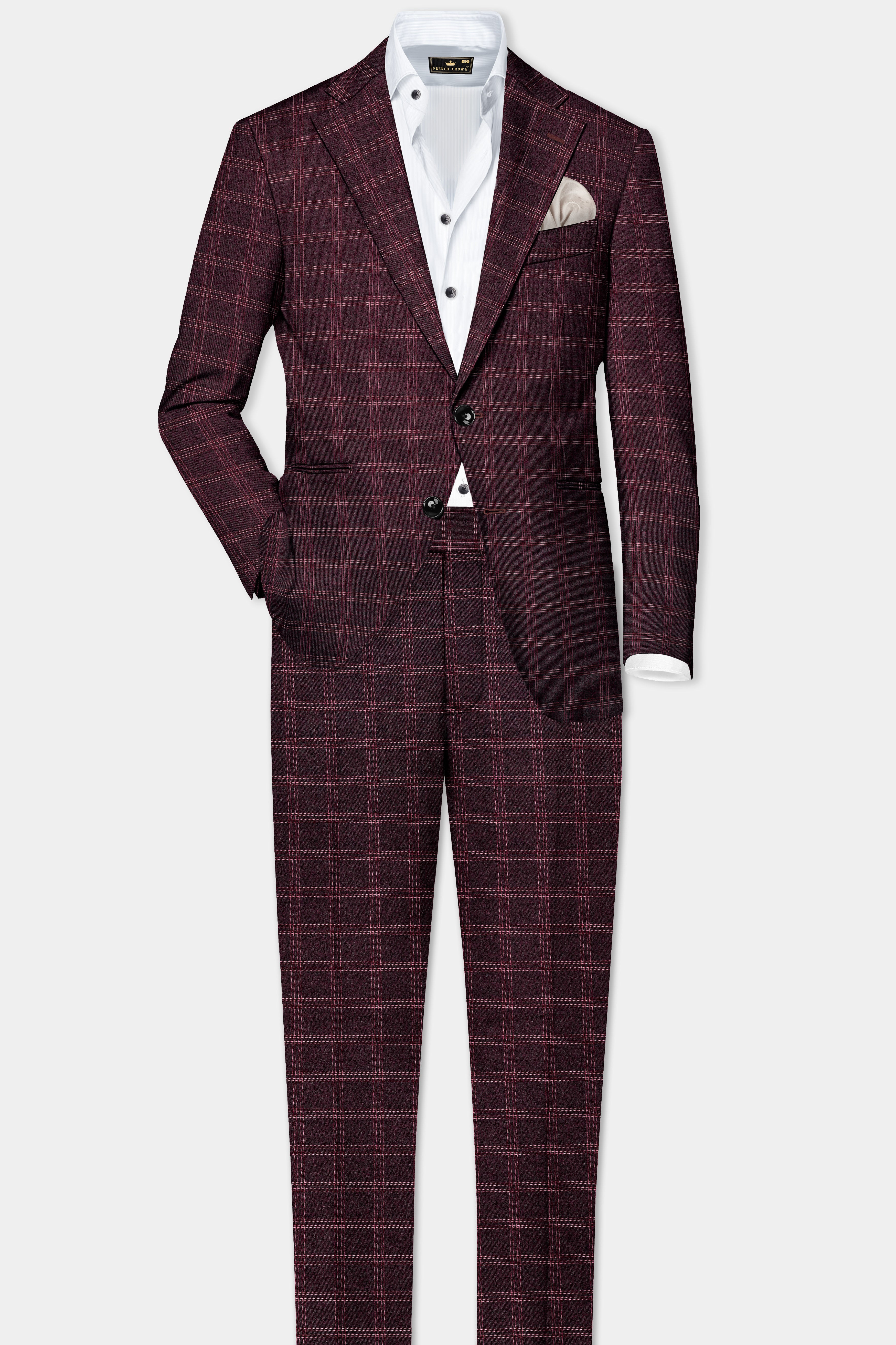 Russett Maroon Plaid Wool Rich Single Breasted Blazer