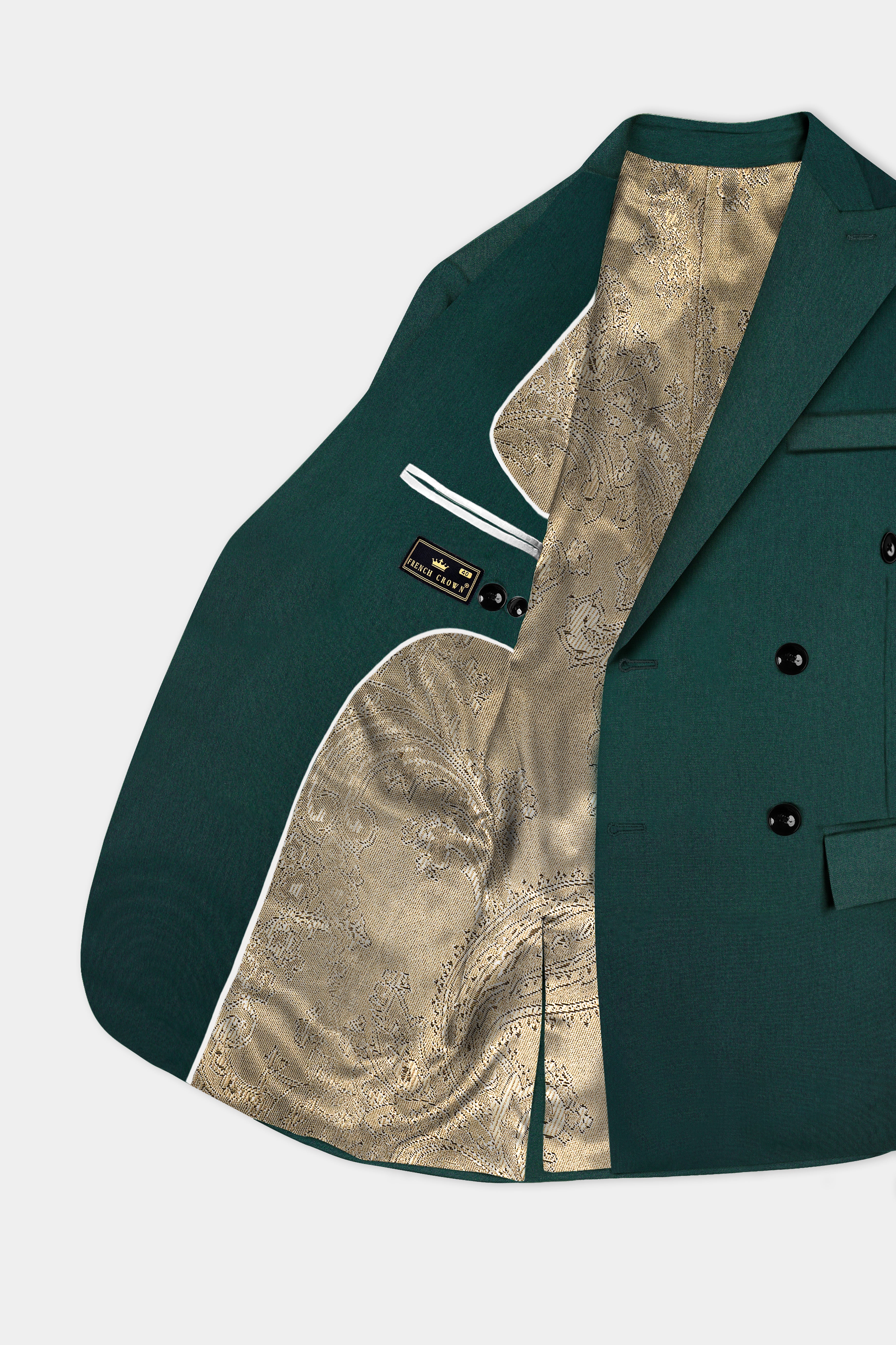 Phthalo Green Solid Cotton Double Breasted Blazer