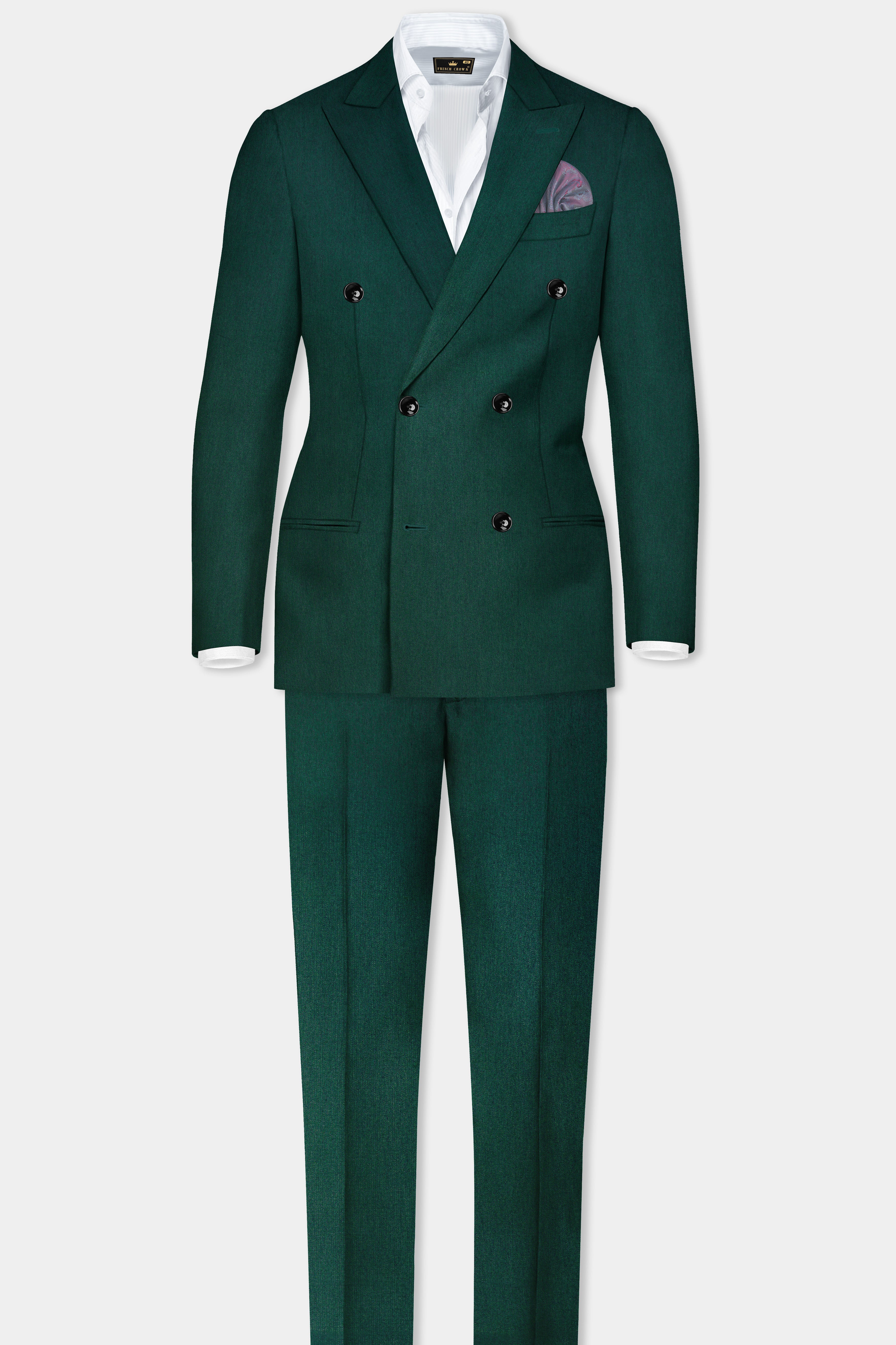 Phthalo Green Solid Cotton Double Breasted Blazer