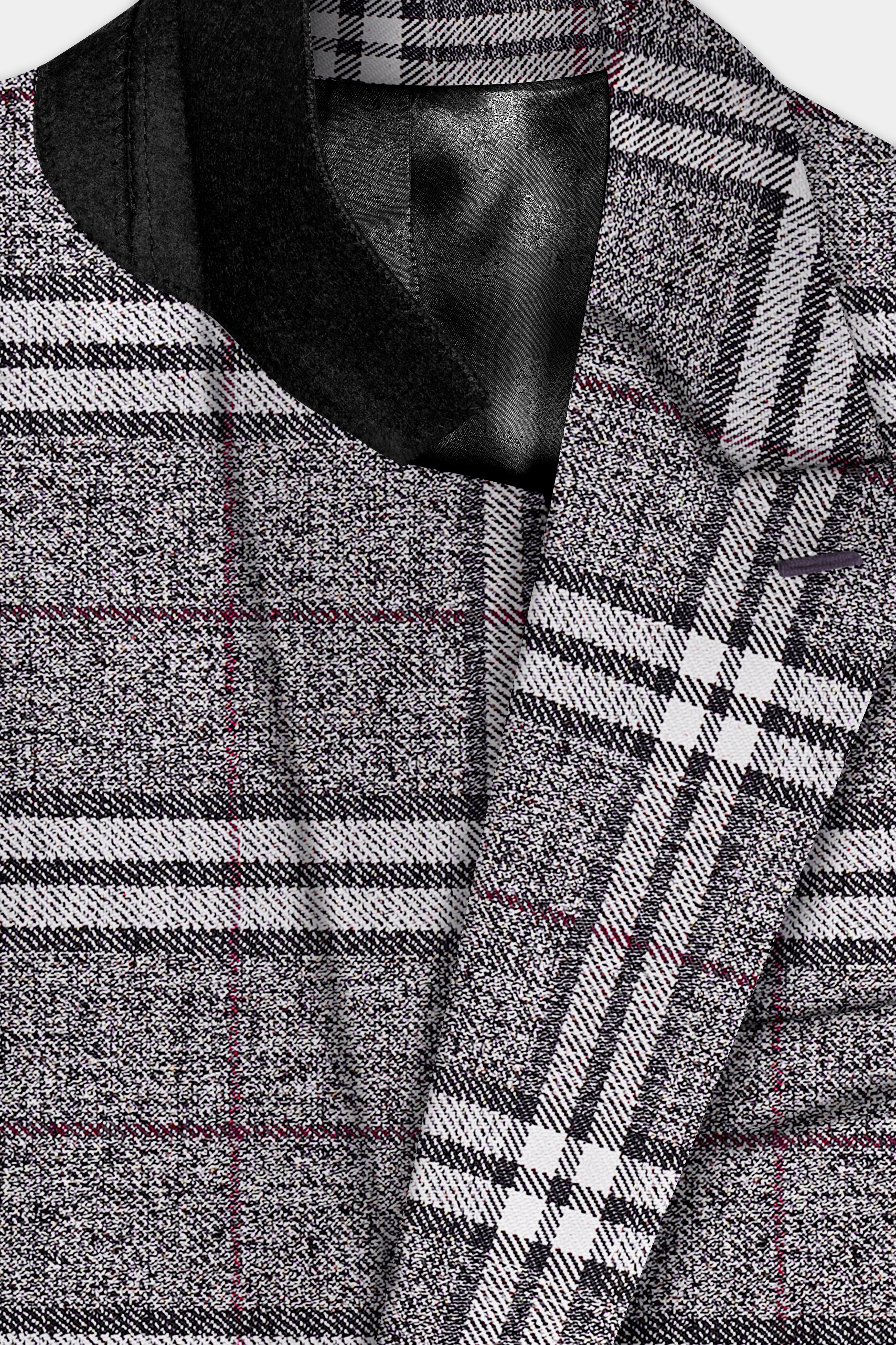 Granite Gray Plaid Wool Rich Double Breasted Blazer