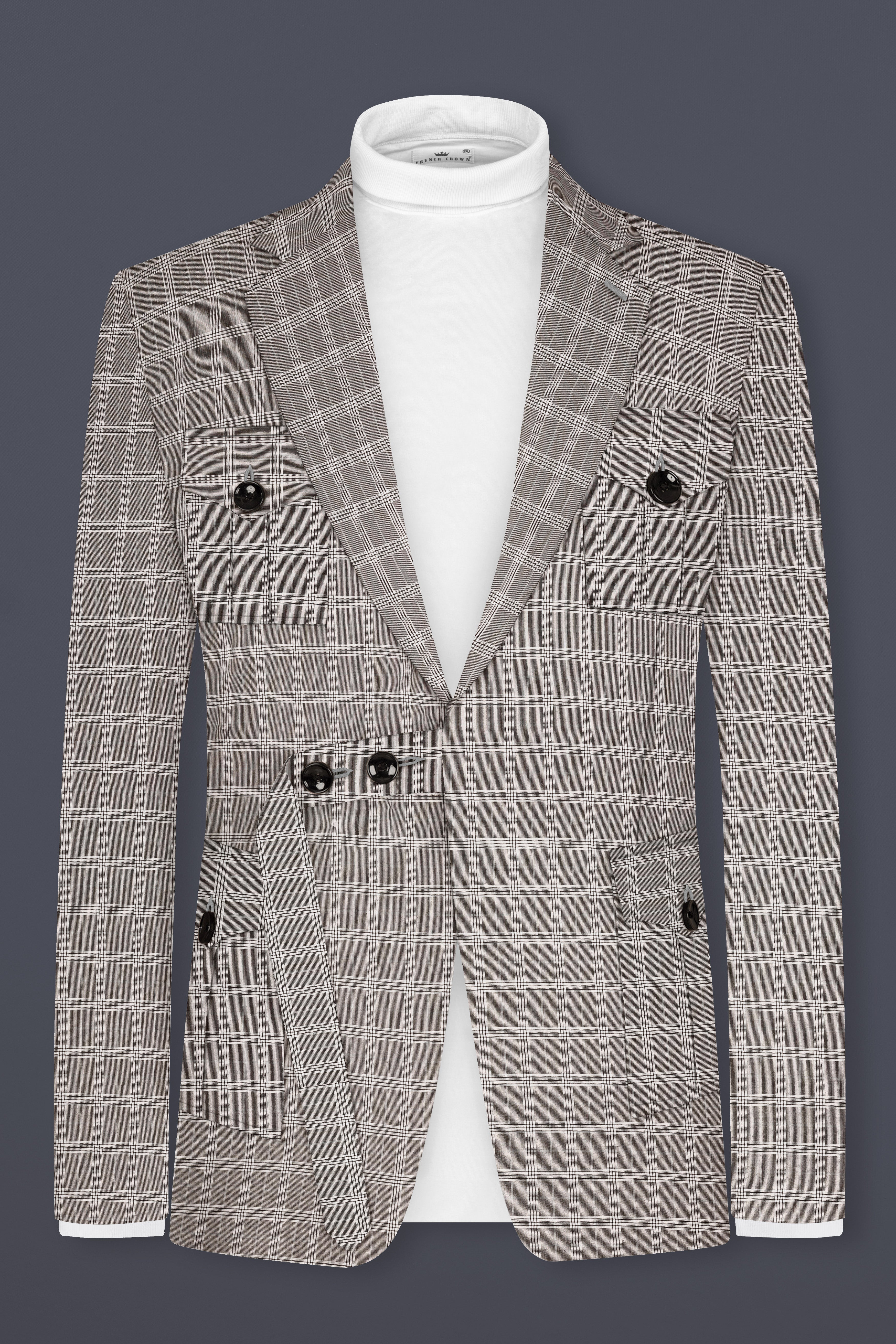 Monsoon Gray Plaid Wool Rich Belt Closure Designer Blazer