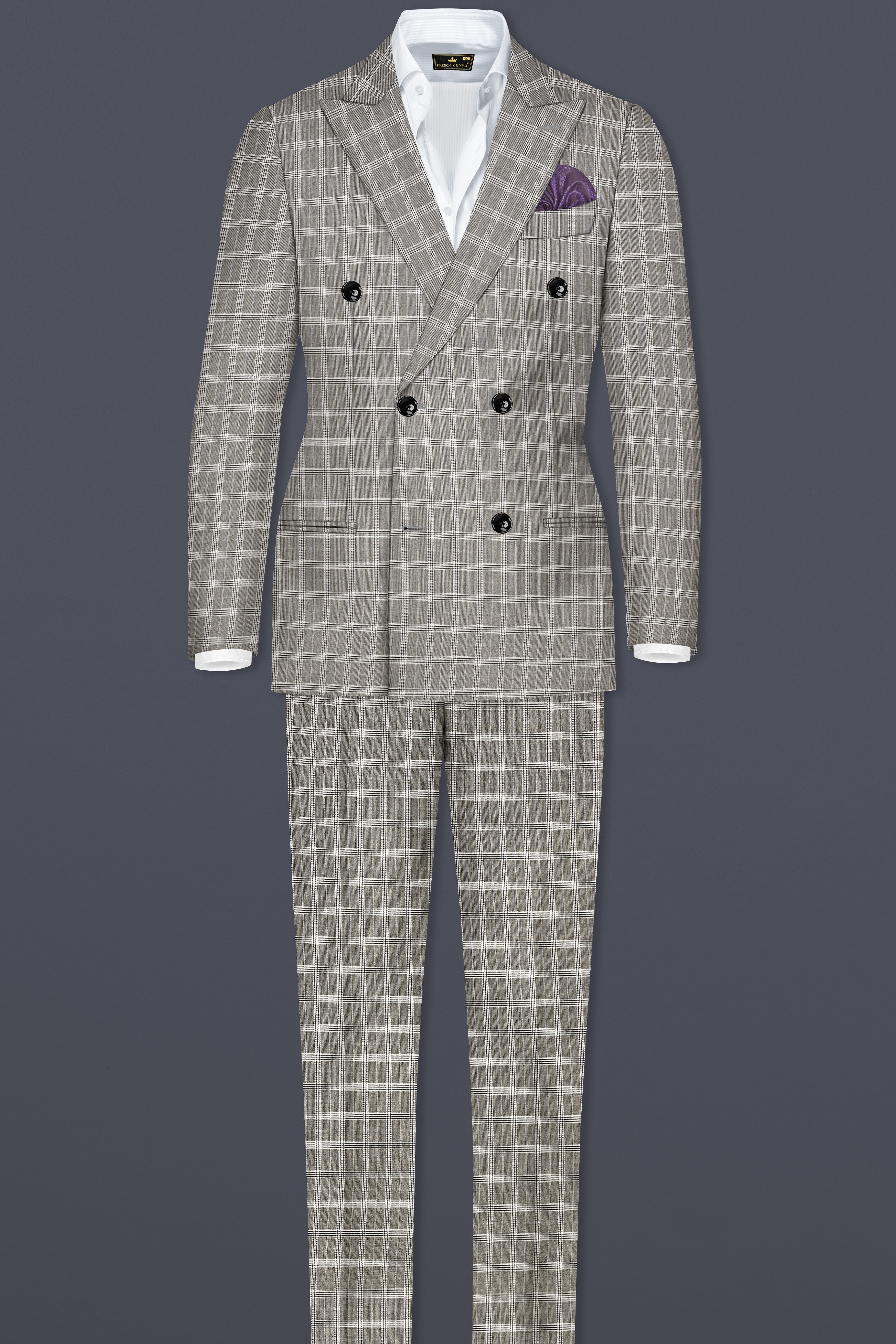 Venus Gray Plaid Wool Rich Double Breasted Blazer