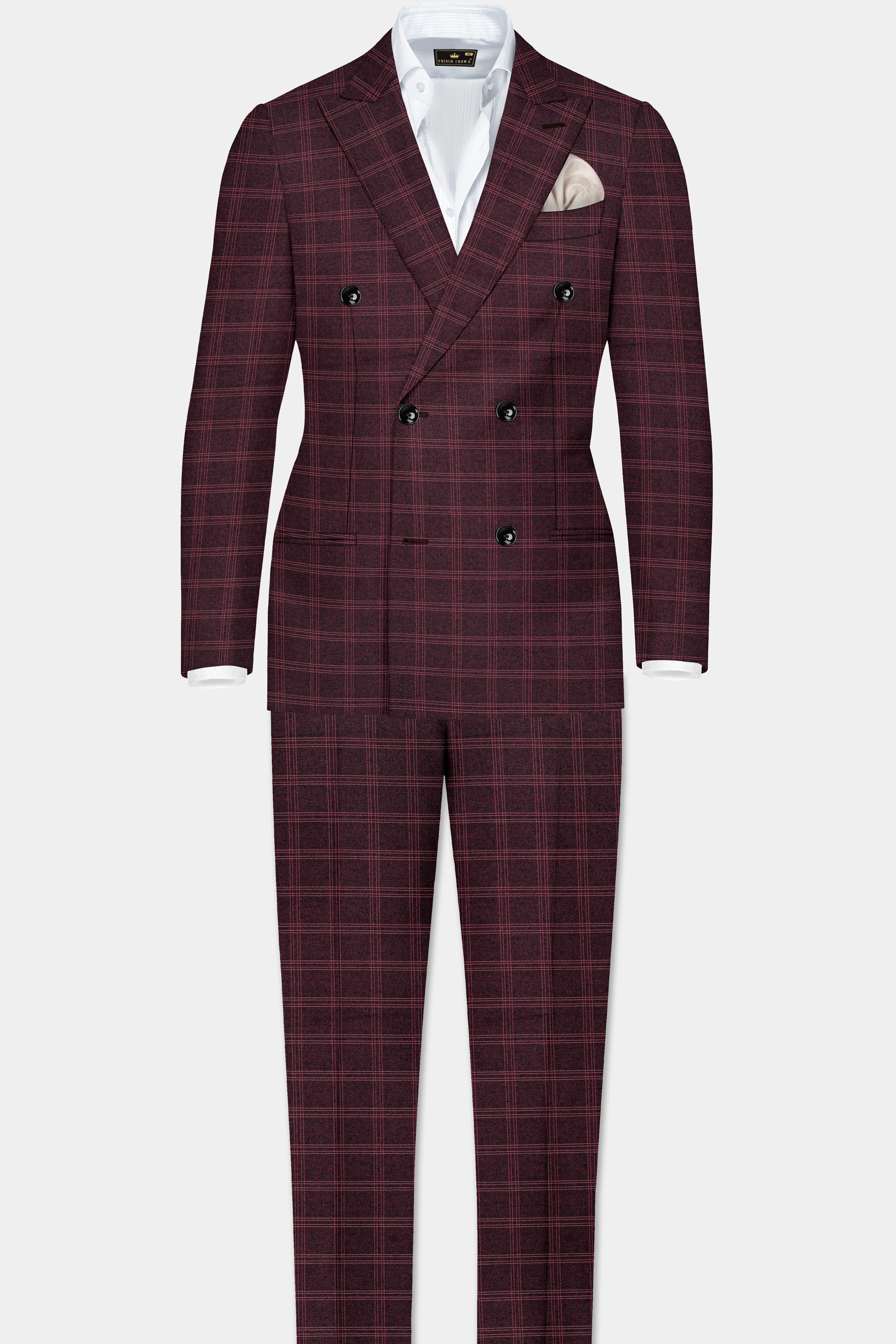 Russett Maroon Plaid Wool Rich Double Breasted Blazer