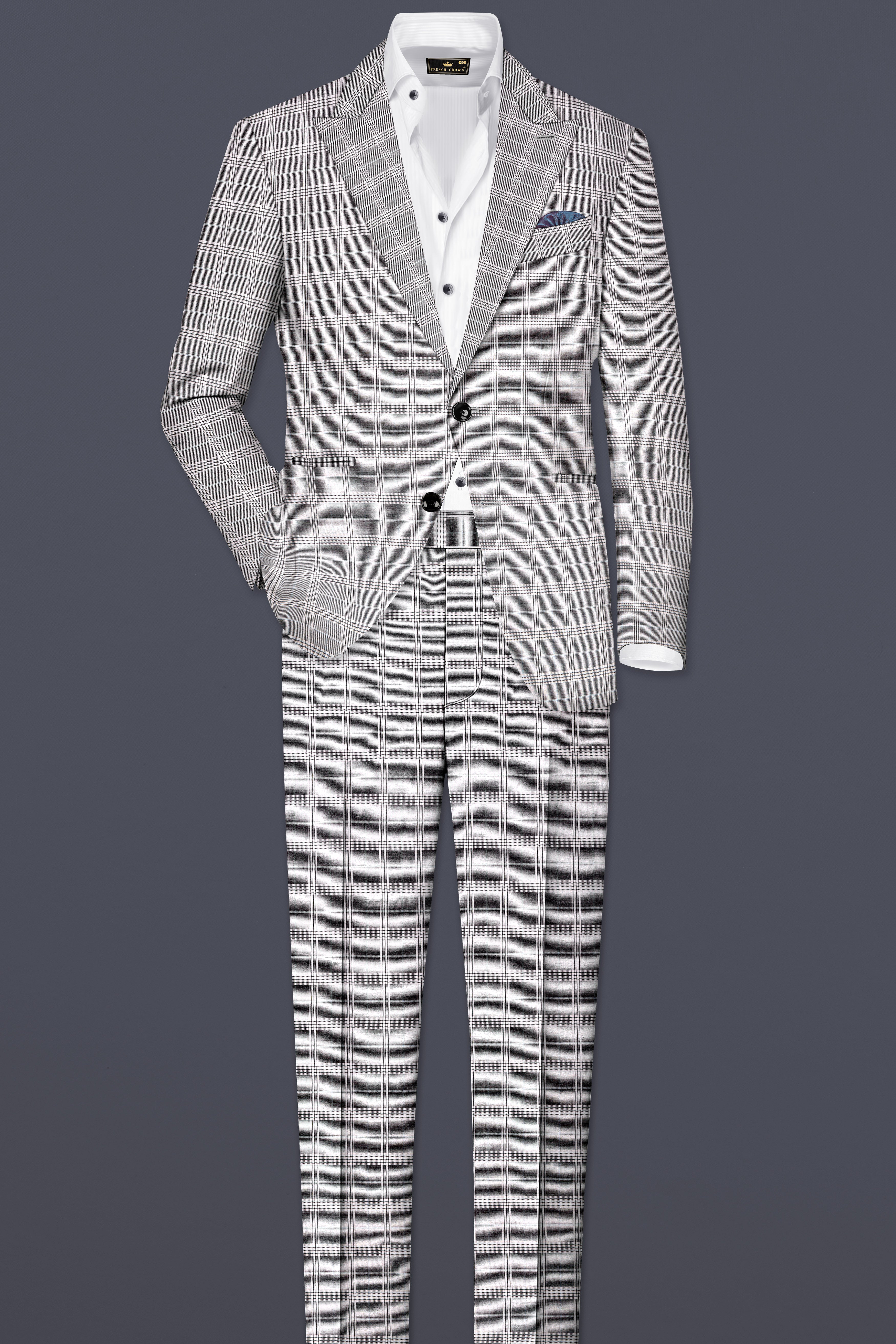 Monsoon Gray Plaid Wool Rich Single Breasted Blazer