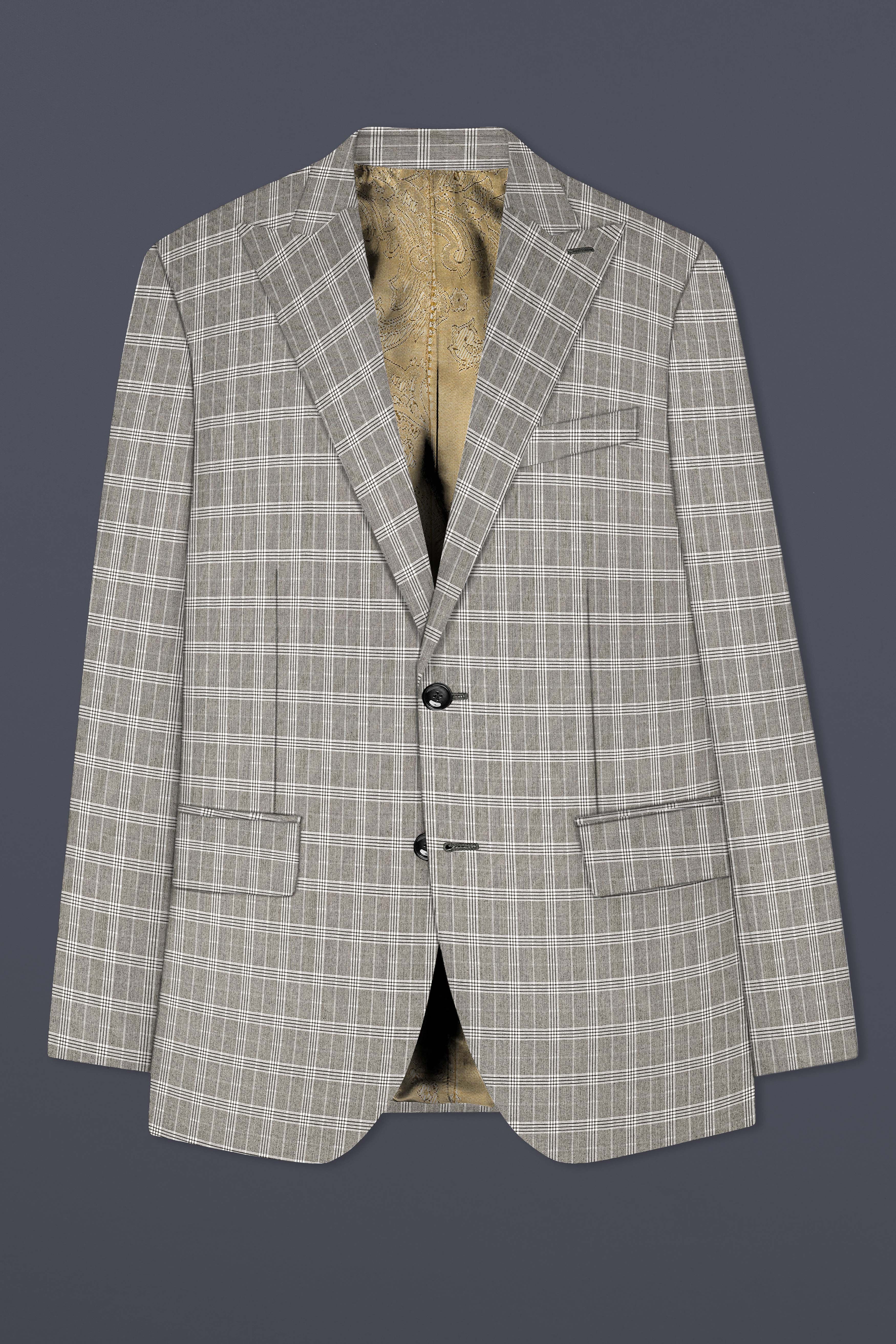 Venus Gray Plaid Wool Rich Single Breasted Blazer