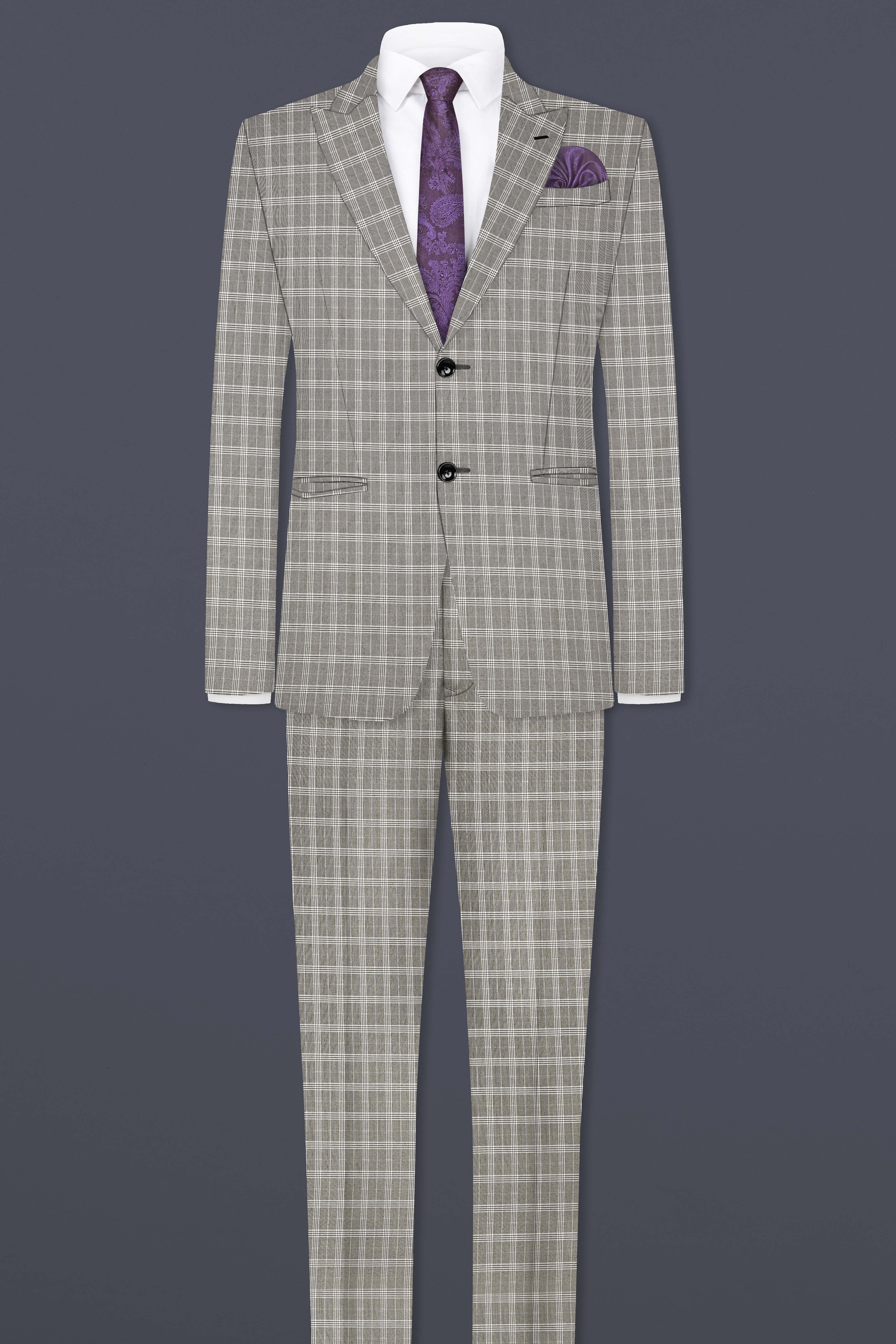 Venus Gray Plaid Wool Rich Single Breasted Blazer