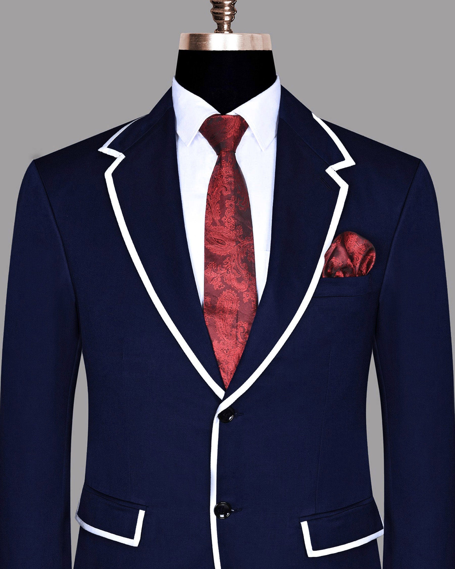 Space Blue Subtle Sheen with White Border Patterned Blazer