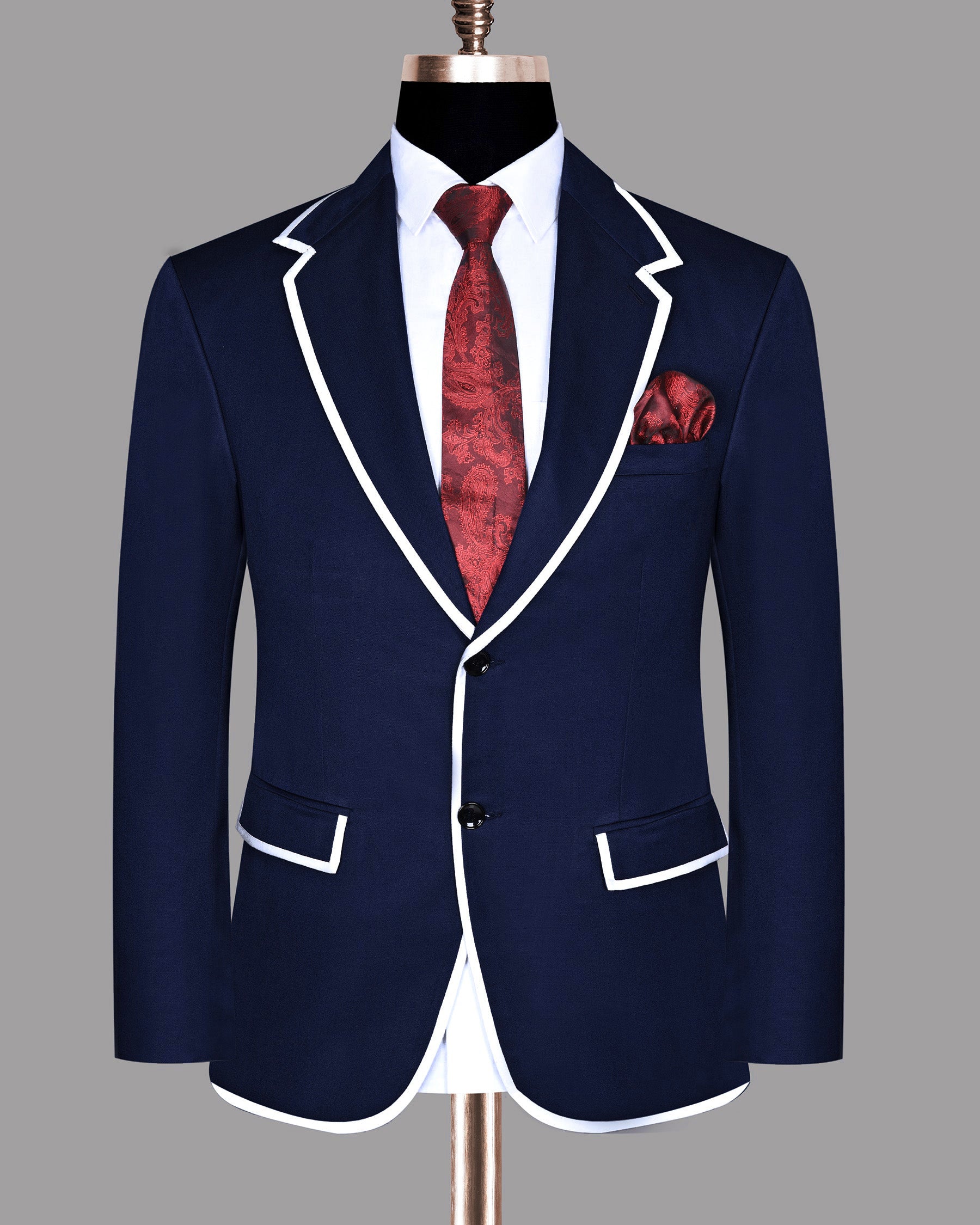 Space Blue Subtle Sheen with White Border Patterned Blazer