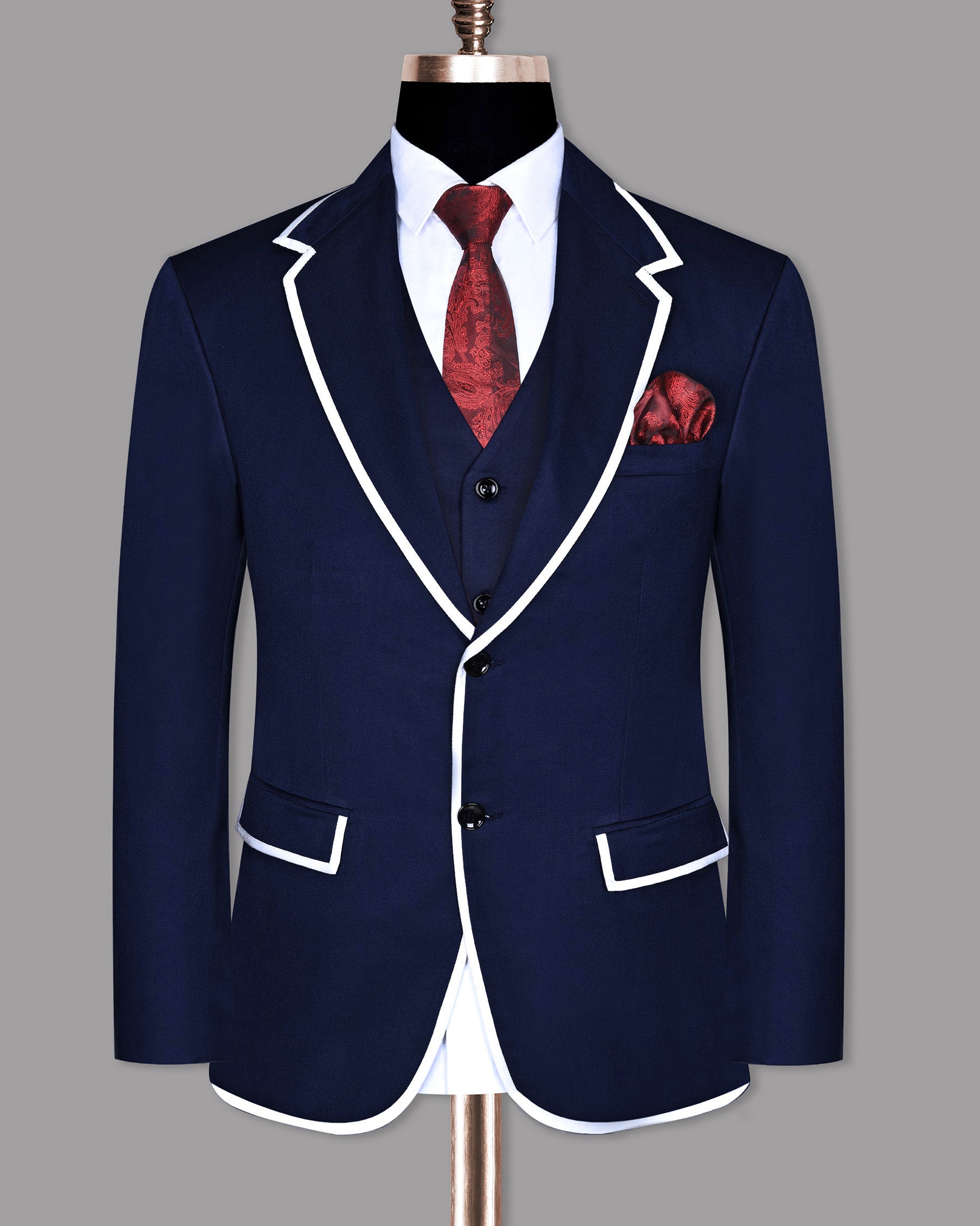 Space Blue Subtle Sheen with White Border Patterned Blazer