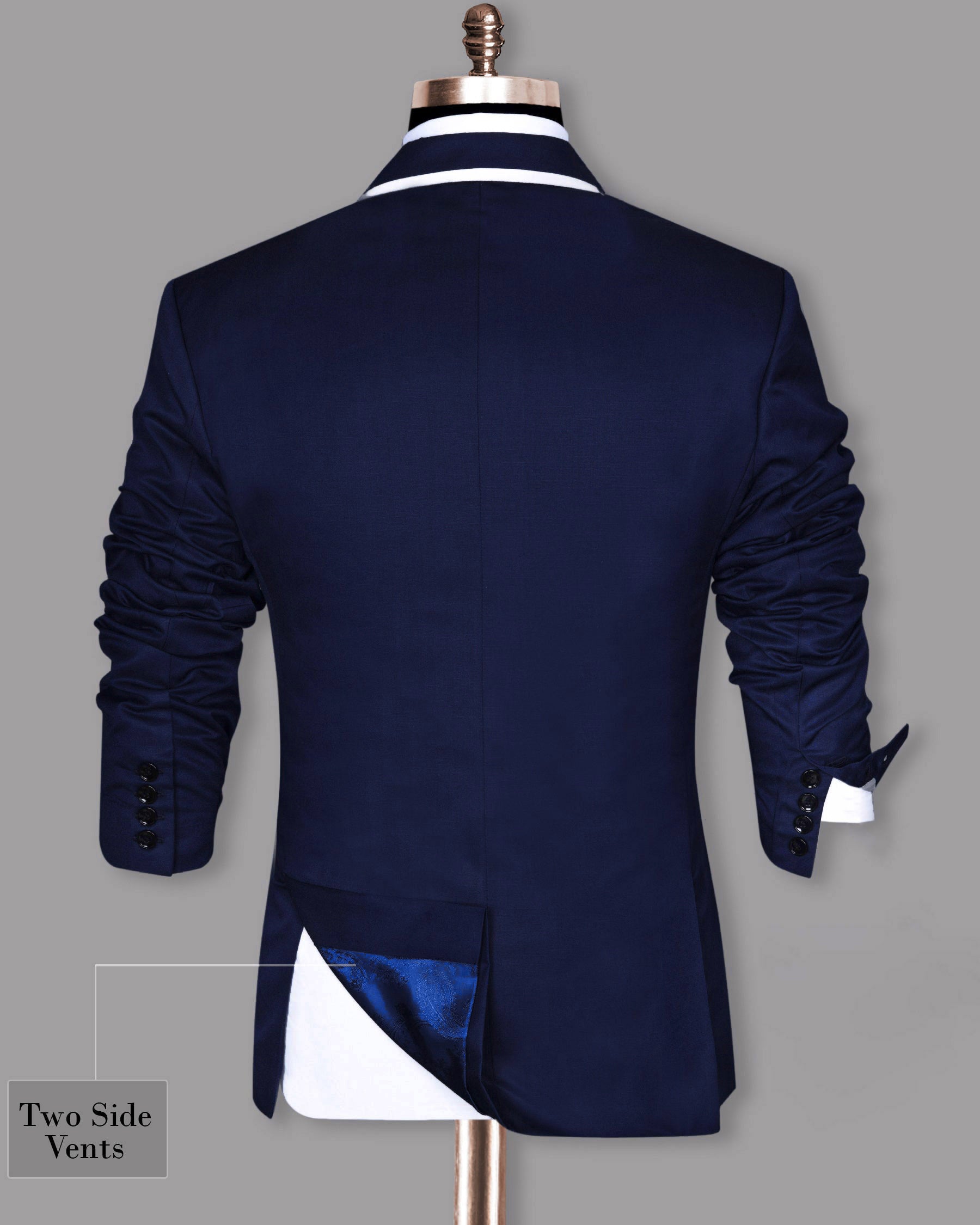 Space Blue Subtle Sheen with White Border Patterned Blazer