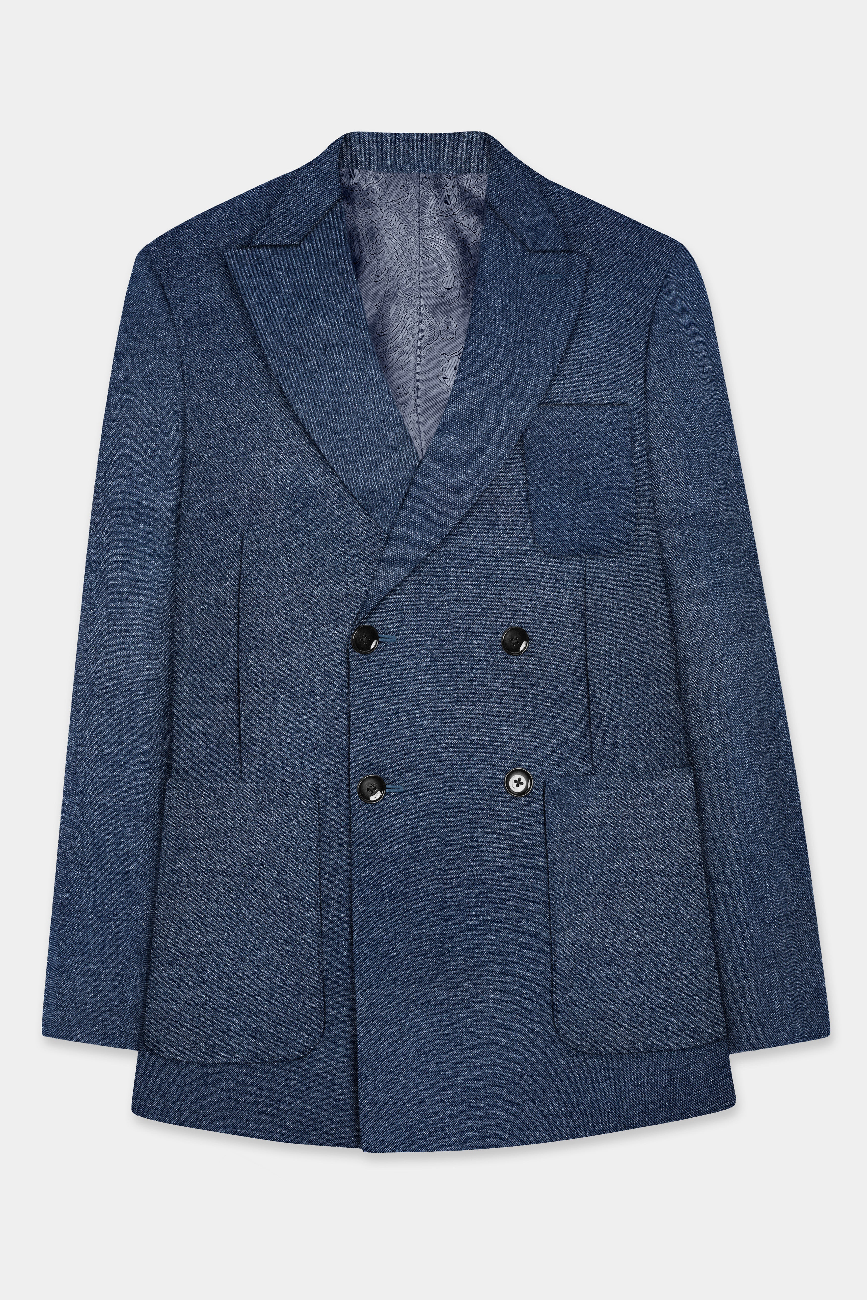 Zodiac Blue Textured Tweed Wool Rich Patch Pocket Designer Sport Blazer