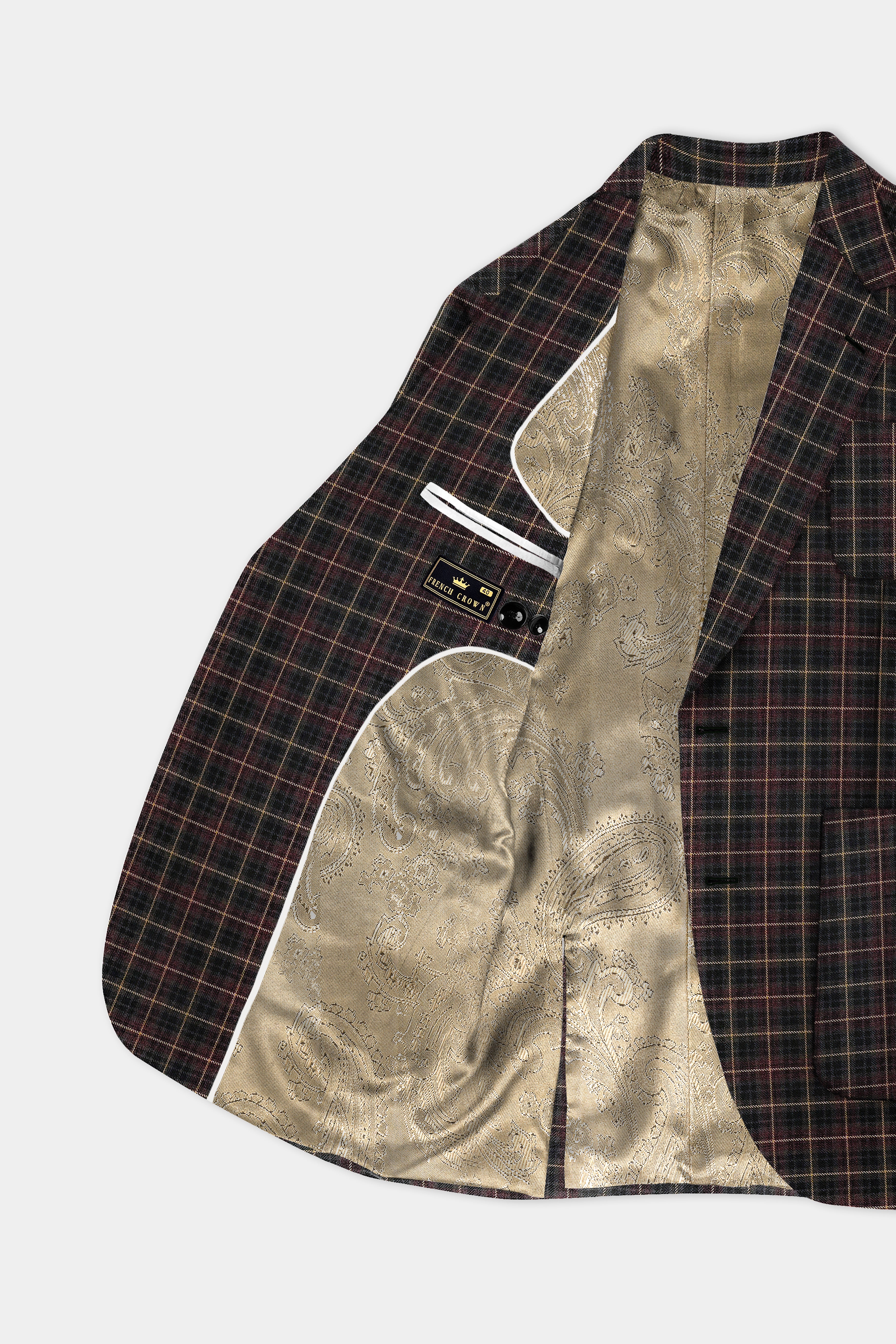 Asphalt Brown Plaid Tweed Wool Rich Single Breasted Sports Blazer