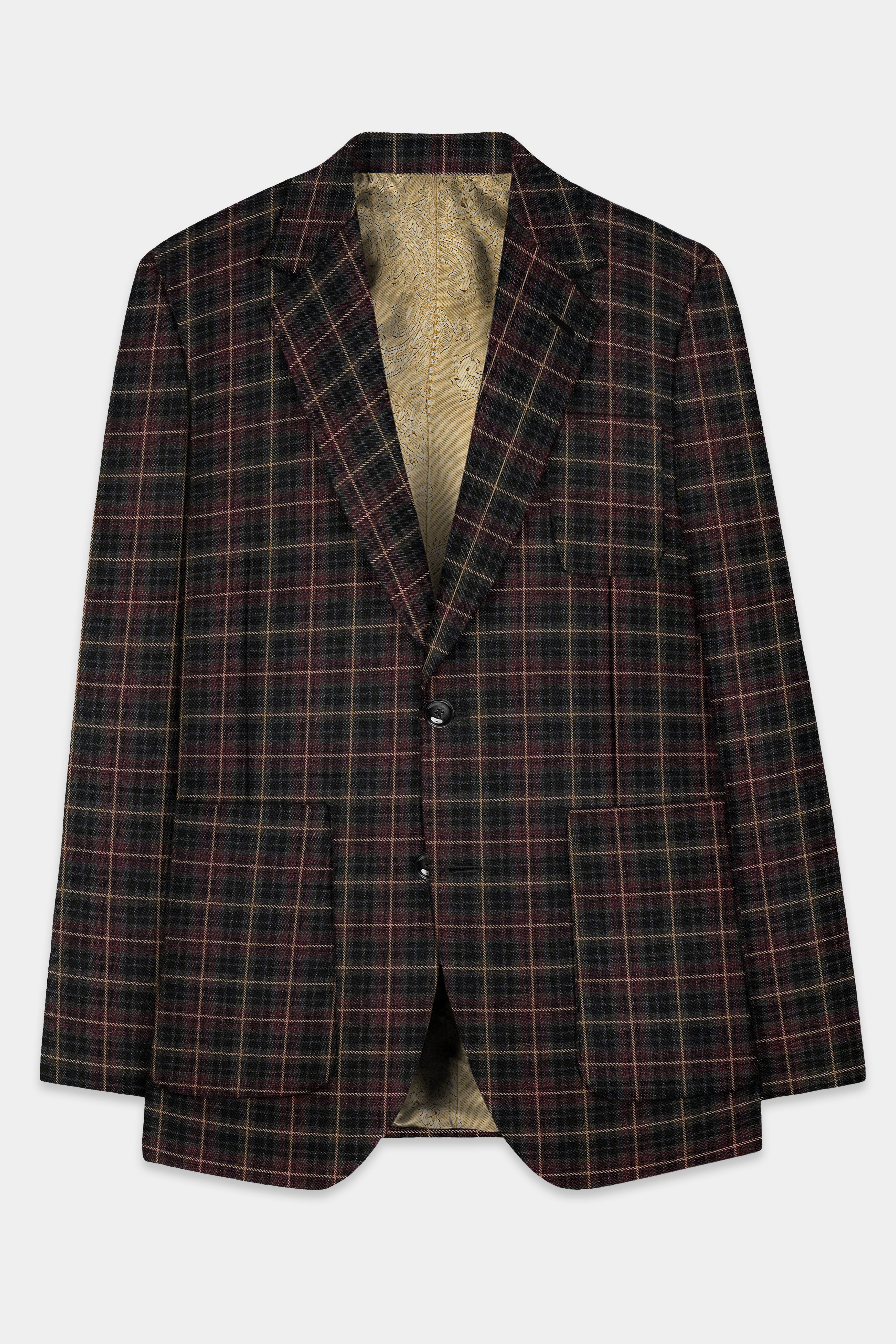 Asphalt Brown Plaid Tweed Wool Rich Single Breasted Sports Blazer