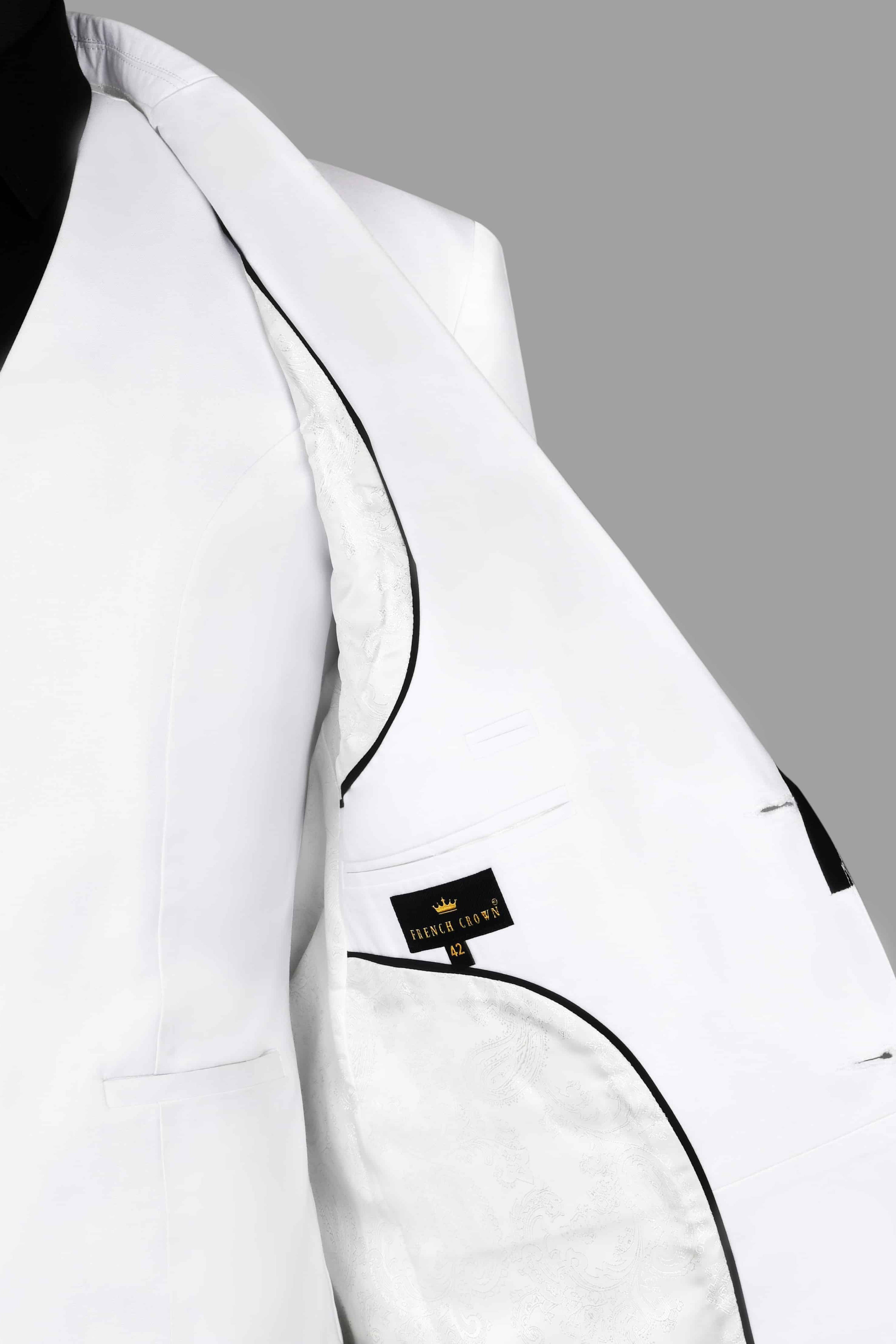 White with Black Border Patterned Cotton Blazer