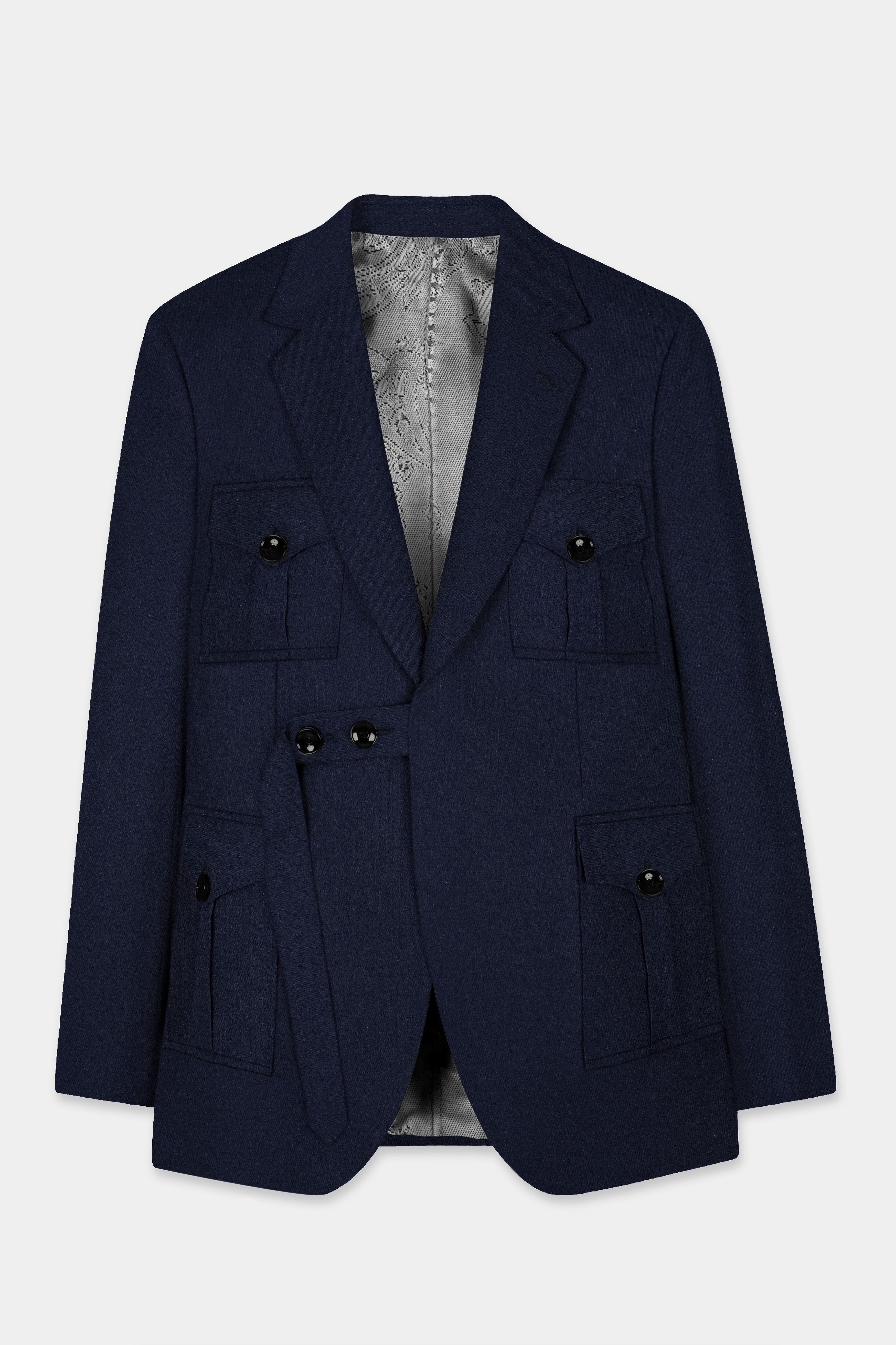 Tealish Blue Solid Cotton Belt Closure Designer Blazer