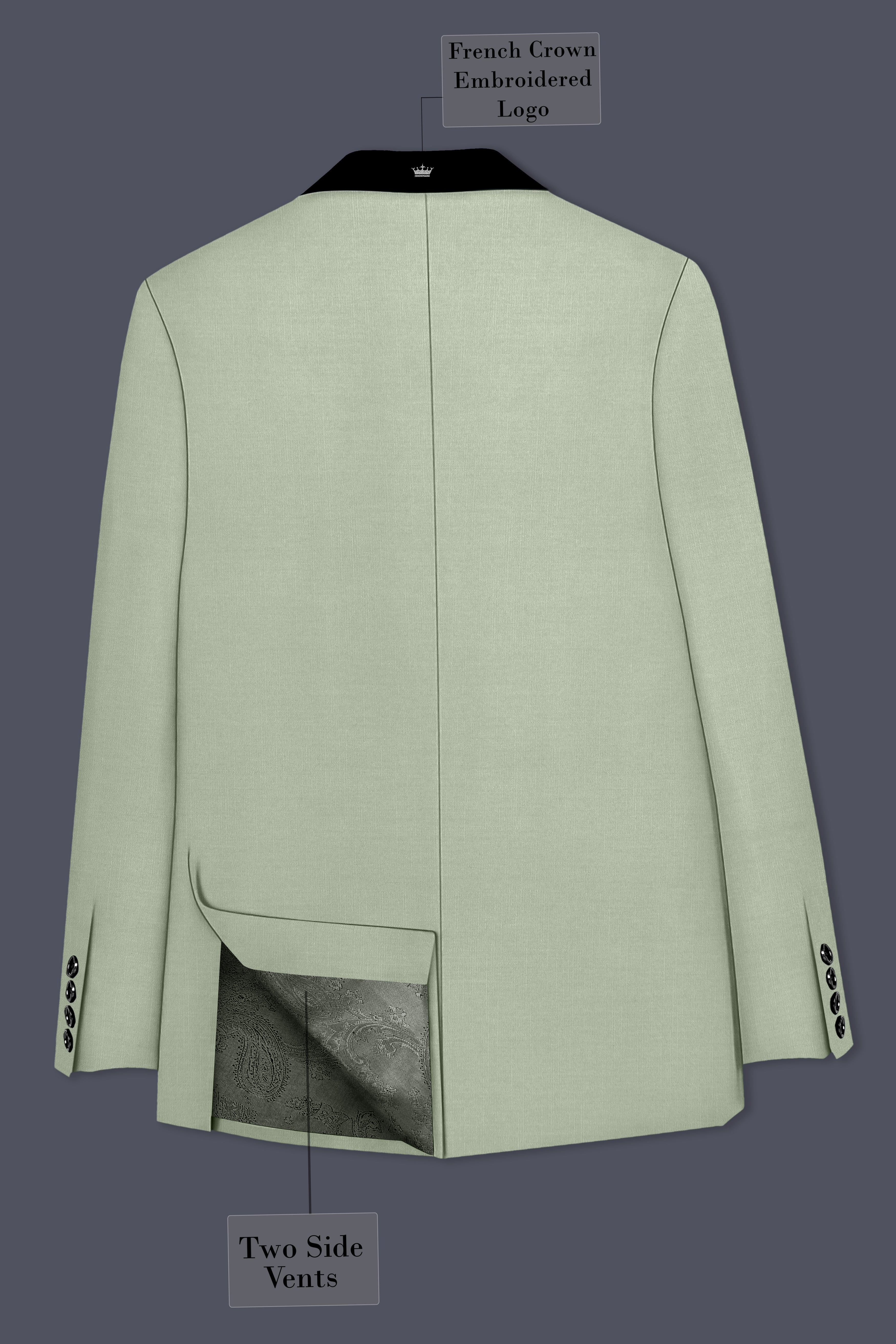 Spanish Green Solid Wool Rich Tuxedo Slight Stretch Blazer
