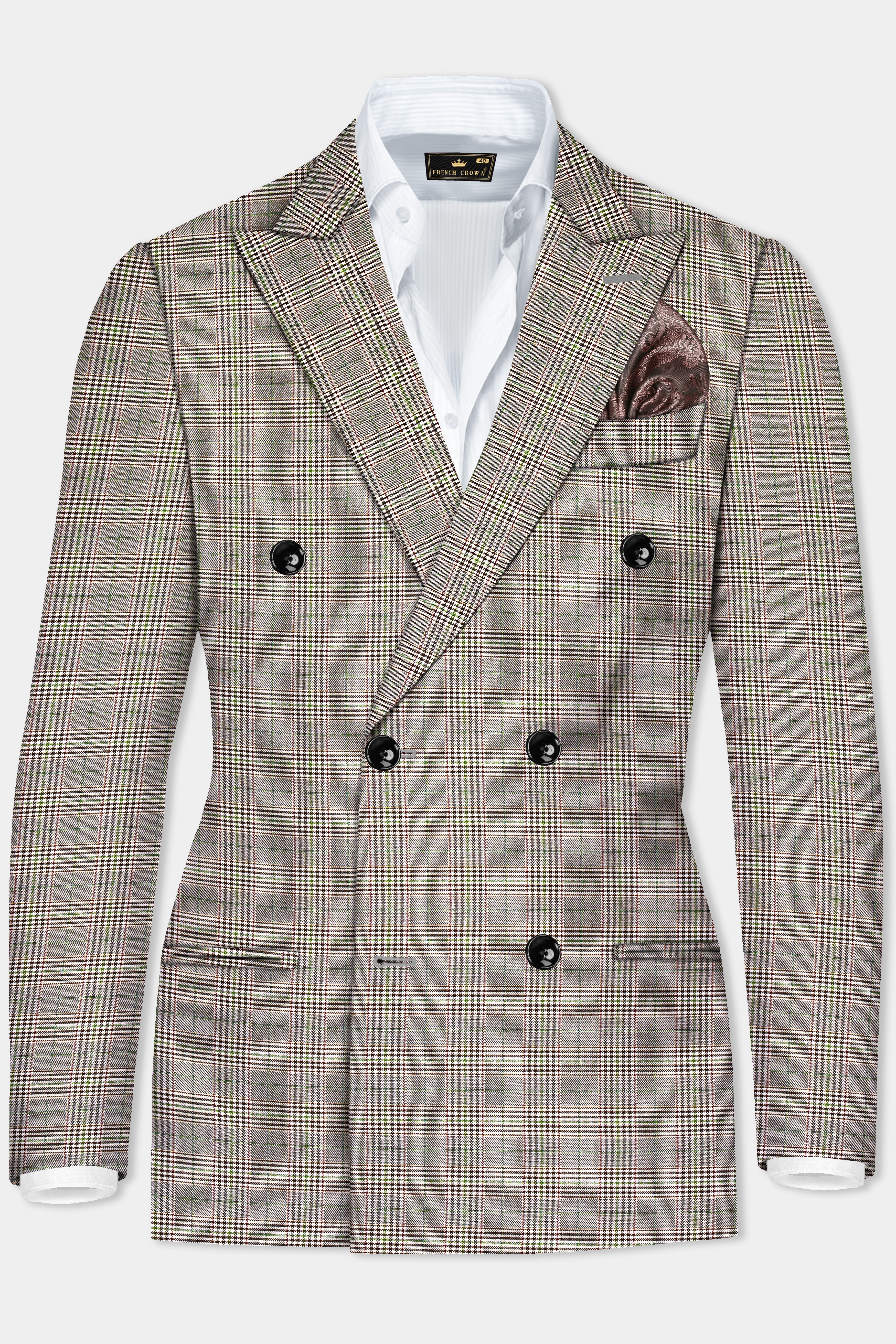 Café Noir Brown Plaid Wool Rich Double Breasted Blazer