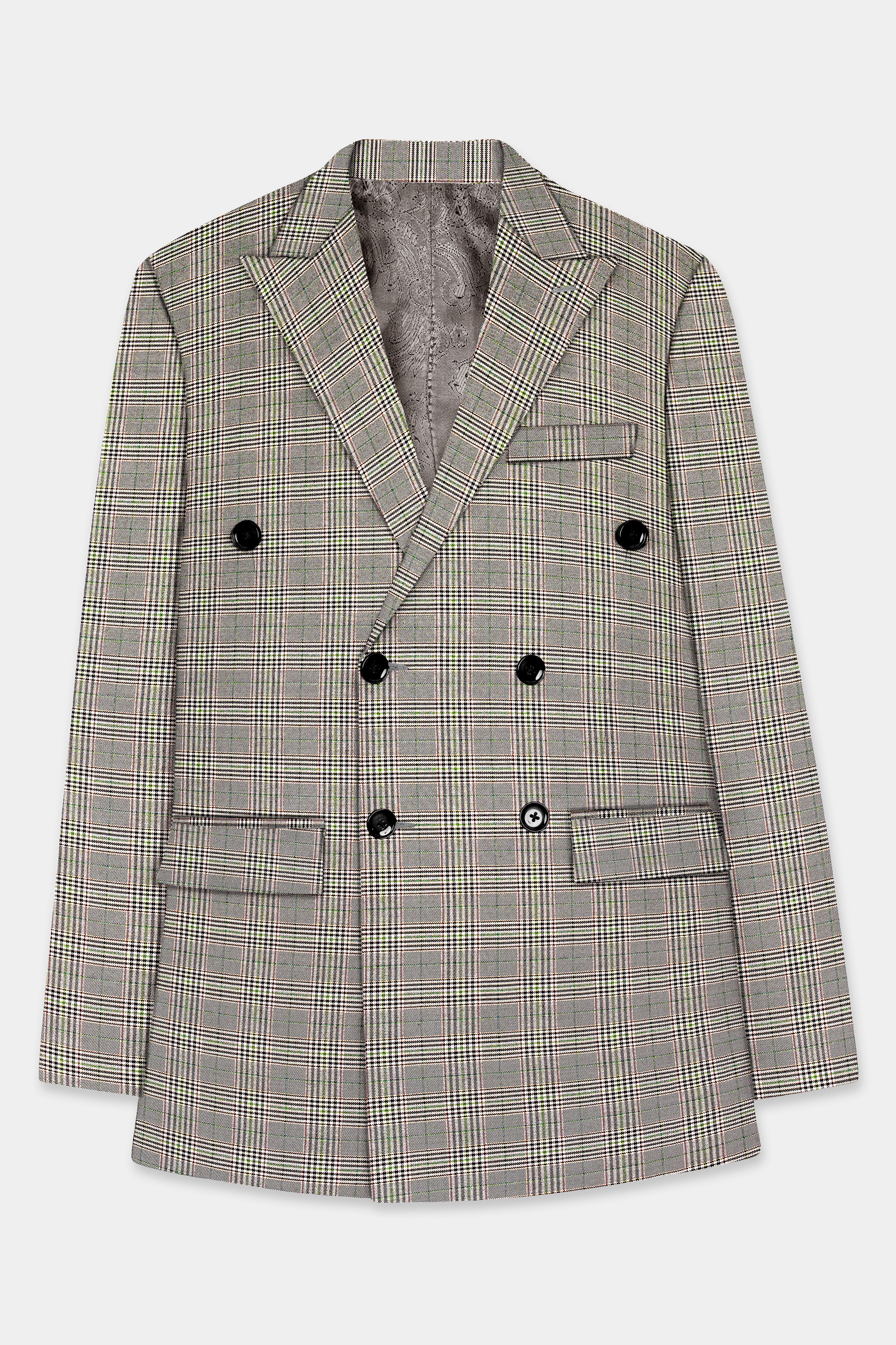 Café Noir Brown Plaid Wool Rich Double Breasted Blazer