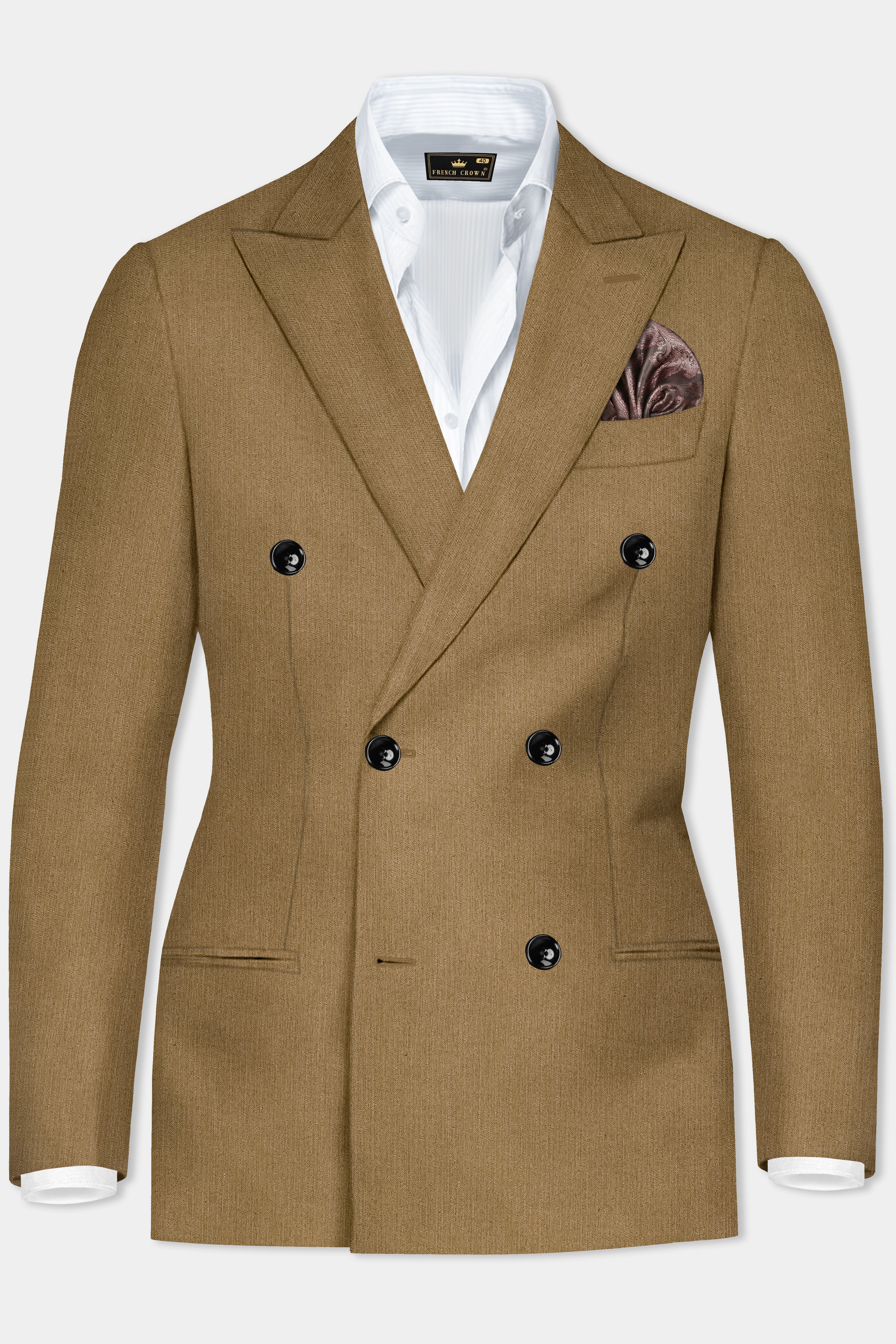 Sandrift Brown Solid Cotton Double Breasted Blazer