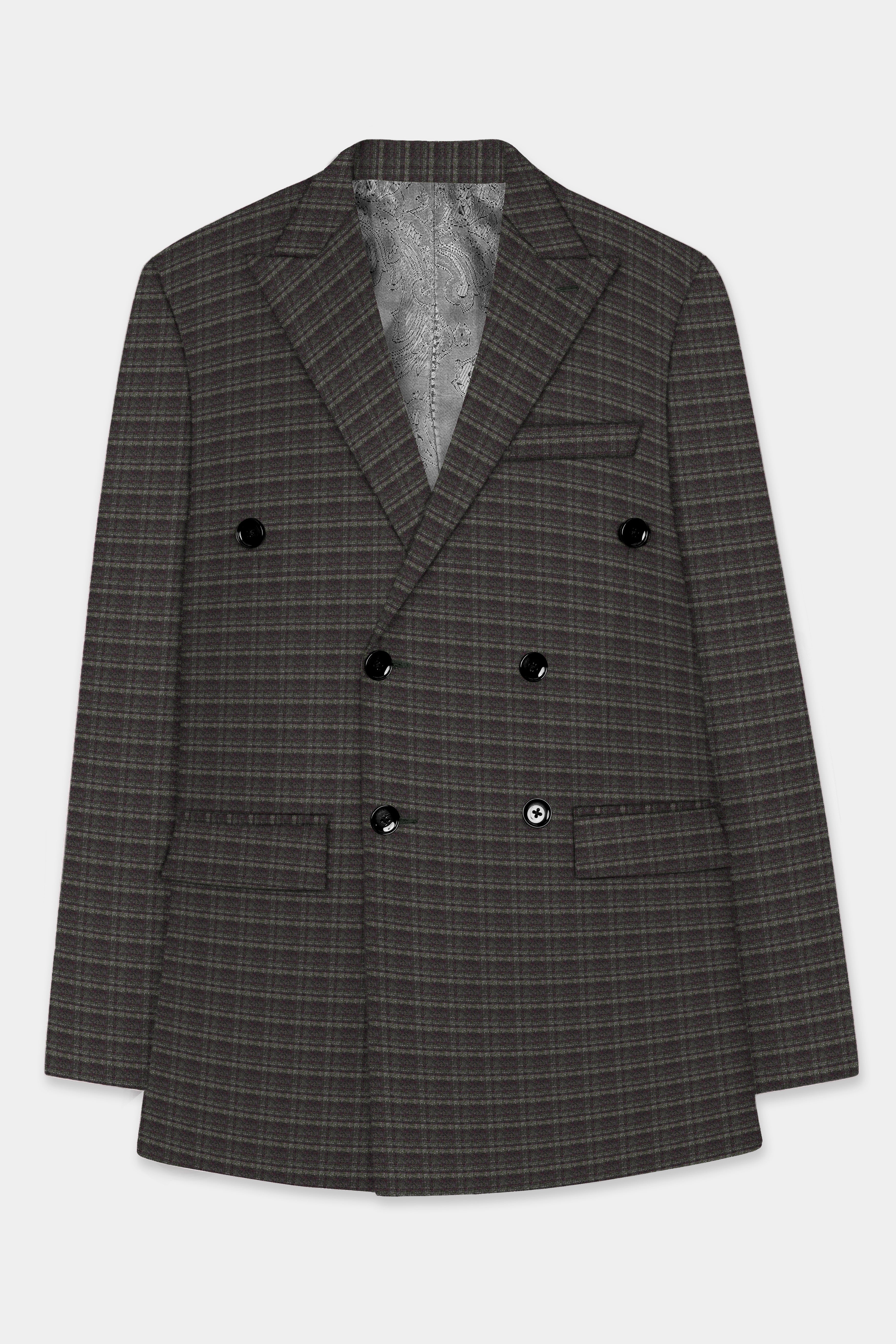 Zeus Gray And Lisbon Green Plaid Wool Rich Double Breasted Blazer