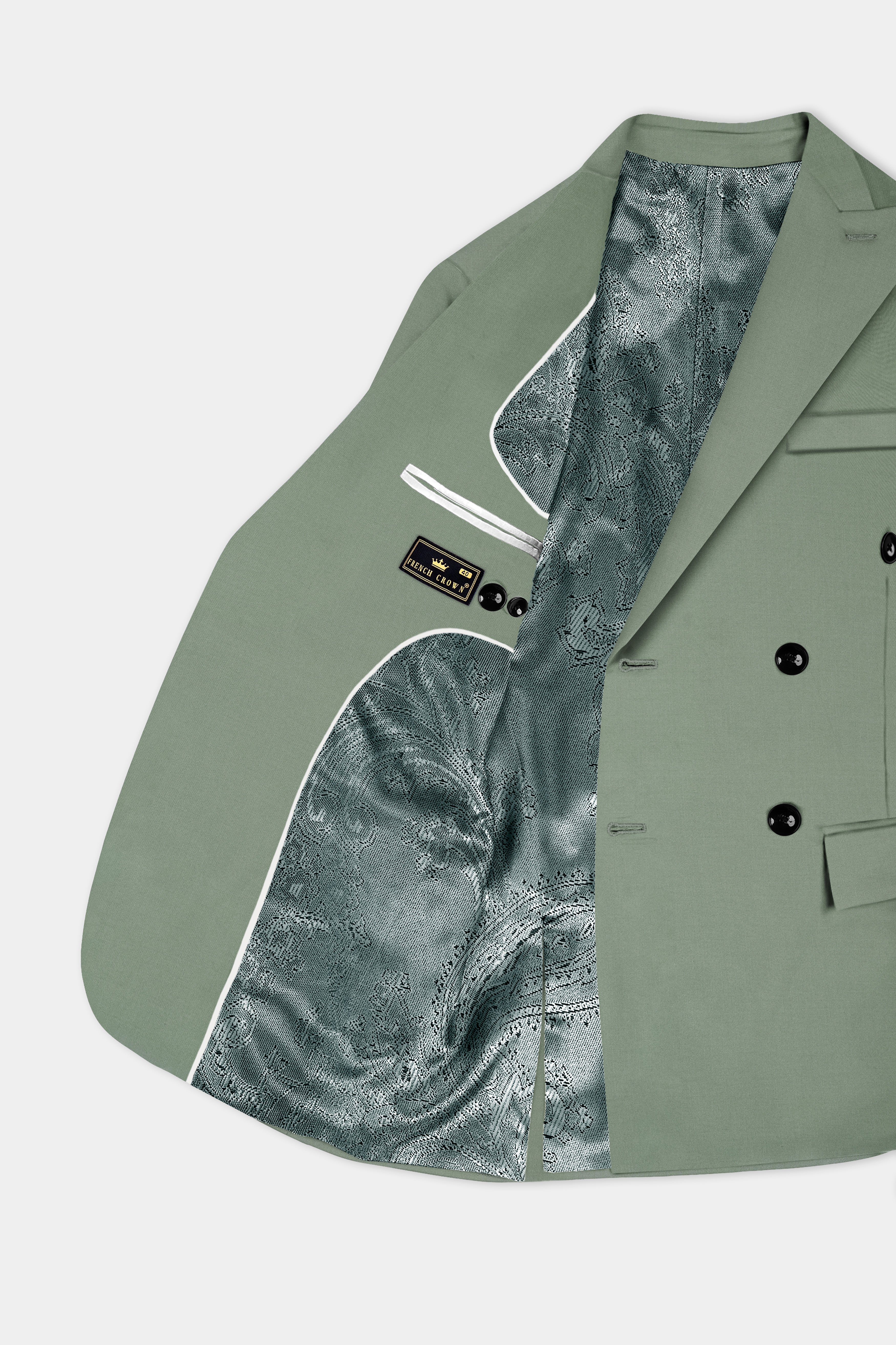 Spanish Green Solid Wool Rich Double Breasted Blazer