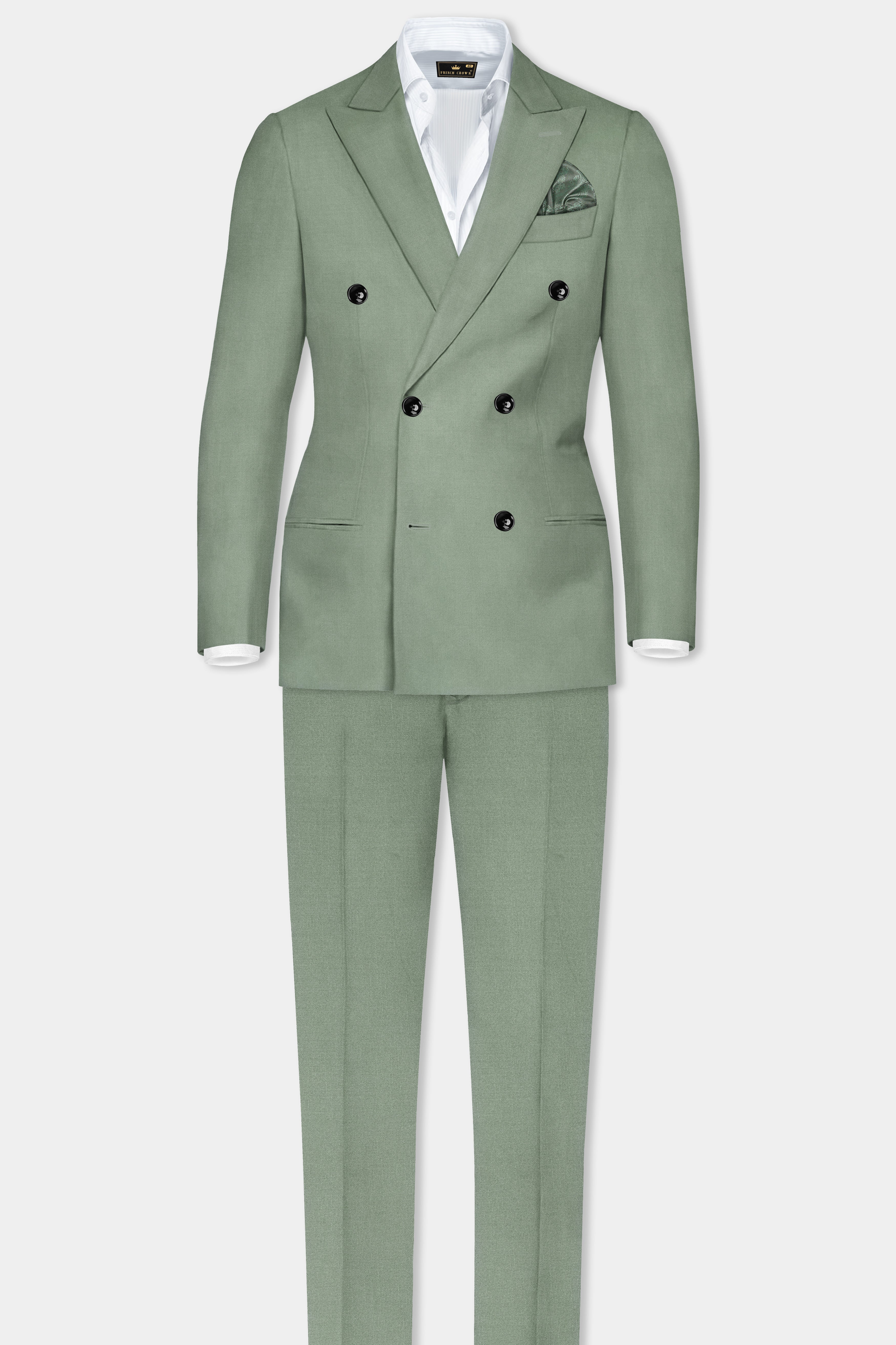 Spanish Green Solid Wool Rich Double Breasted Blazer