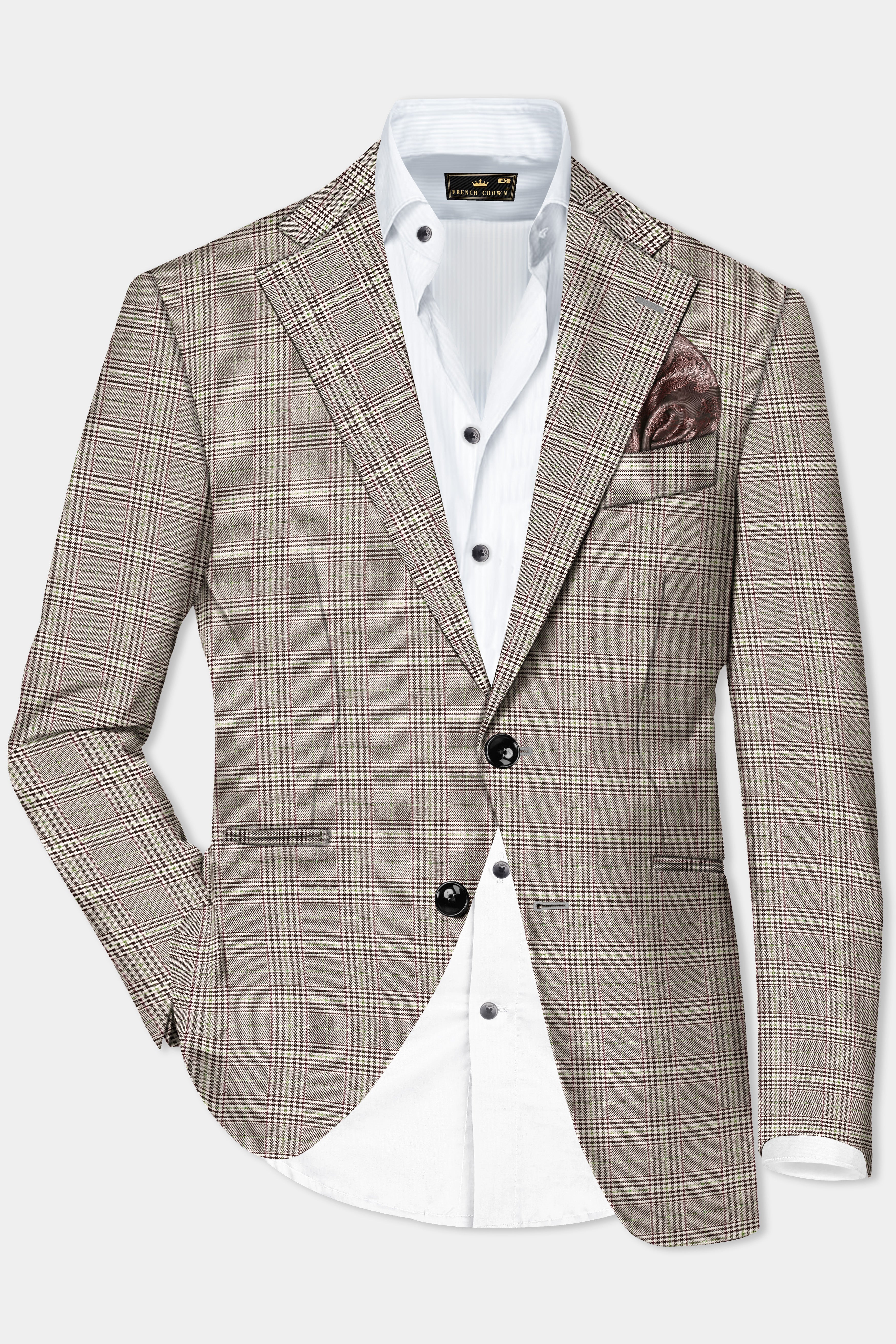 Café Noir Brown Plaid Wool Rich Single Breasted Blazer