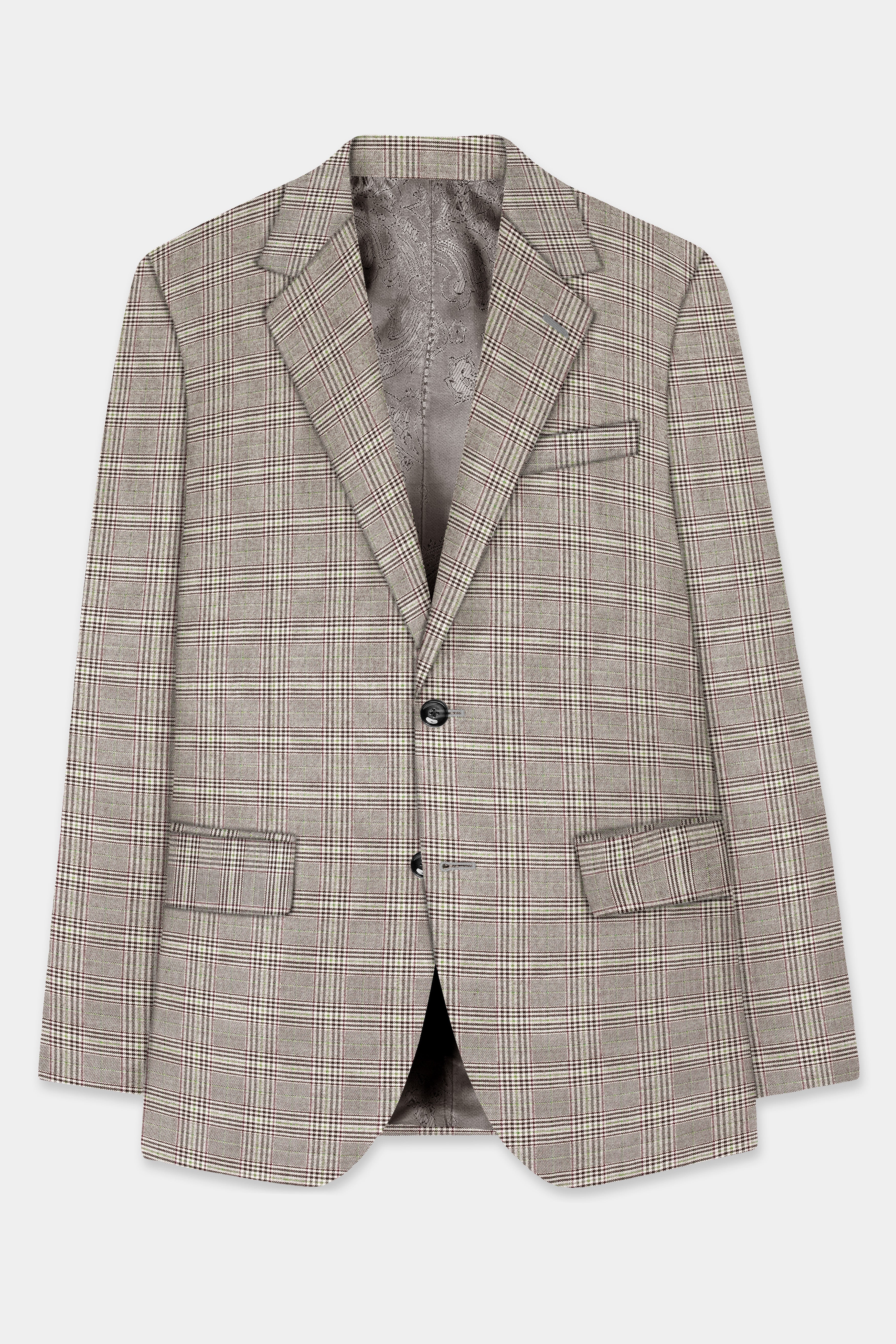 Café Noir Brown Plaid Wool Rich Single Breasted Blazer