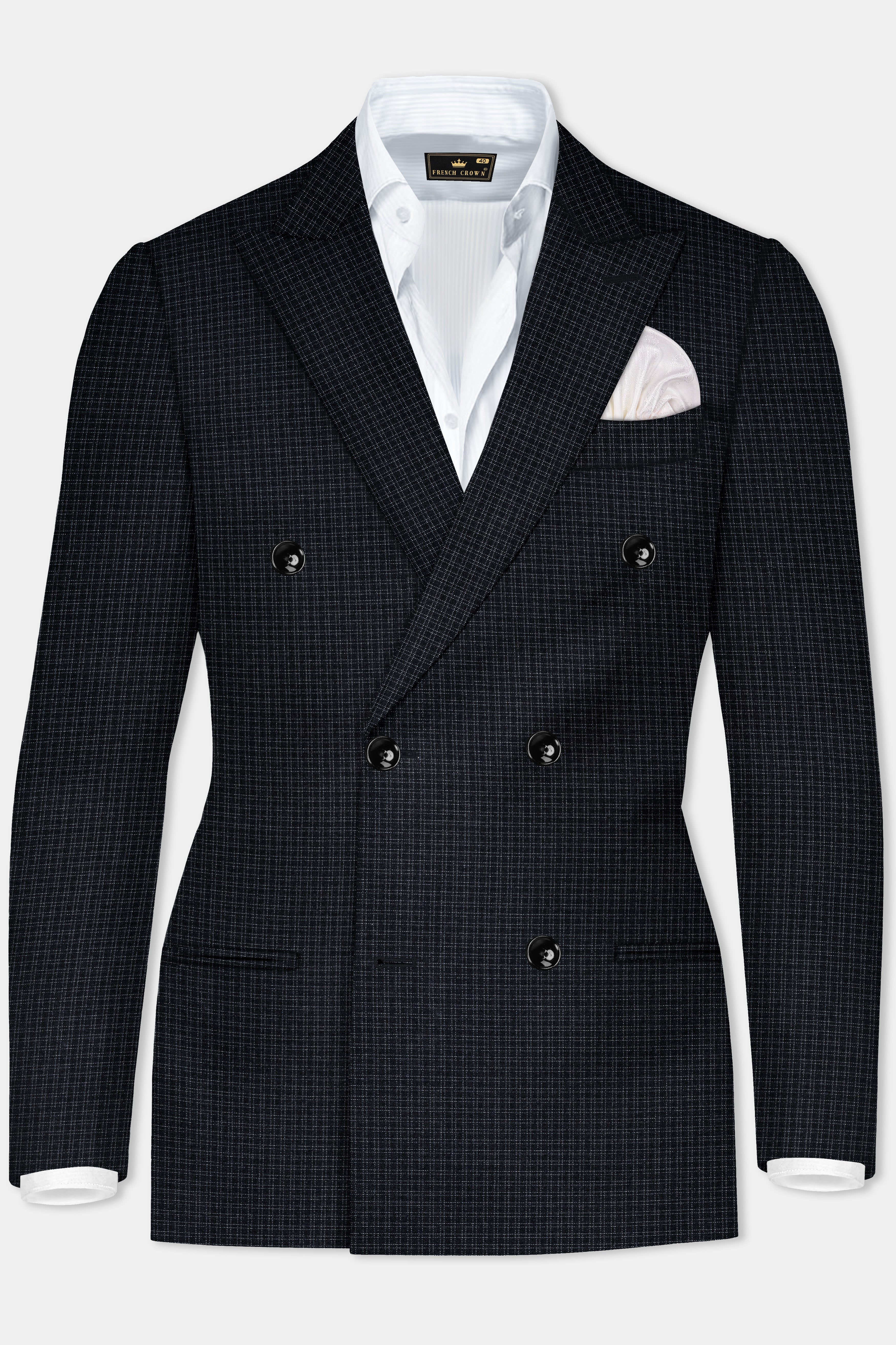 Bunker Black Printed Wool Rich Double Breasted Blazer