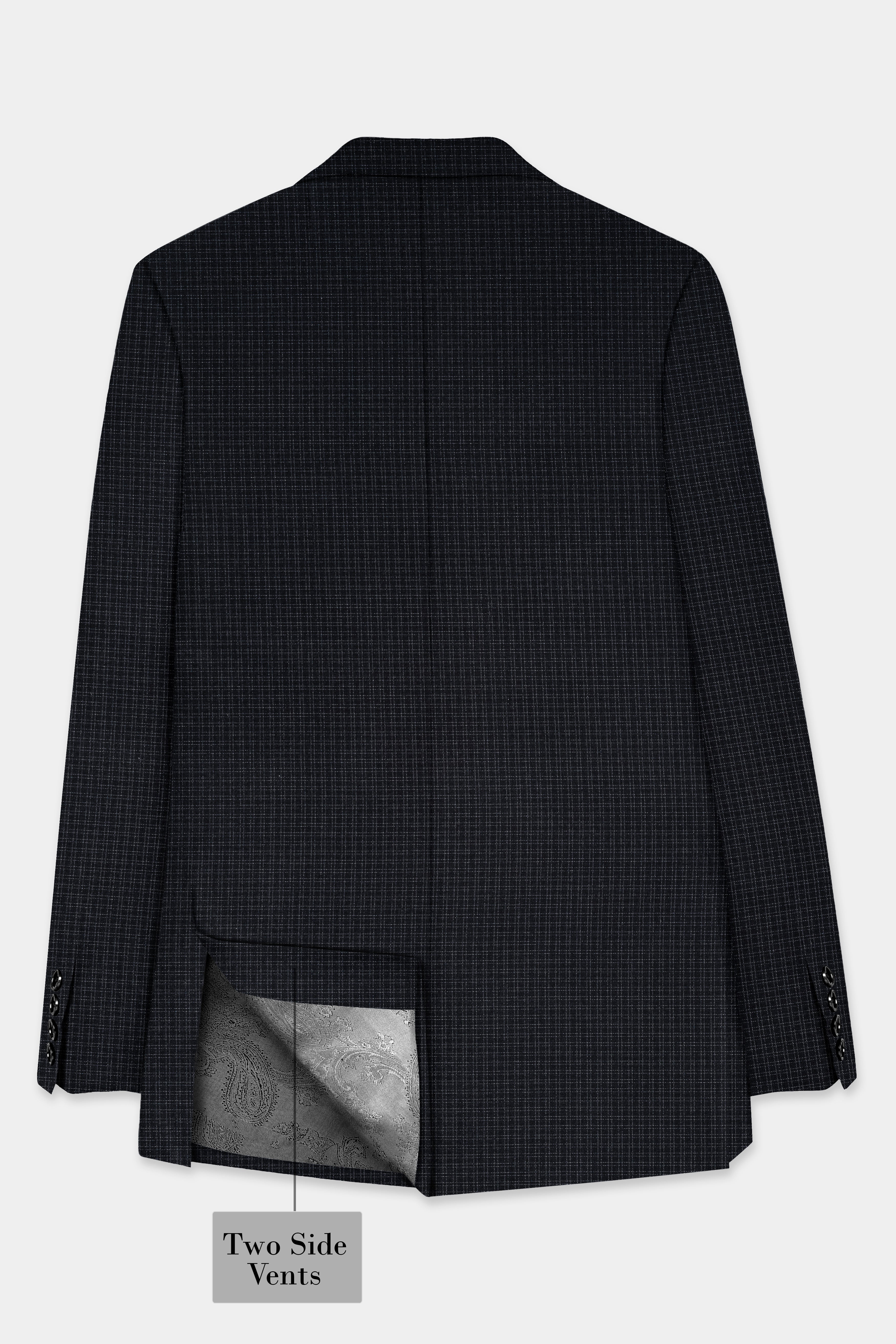 Bunker Black Micro Checked Wool Rich Double Breasted Blazer