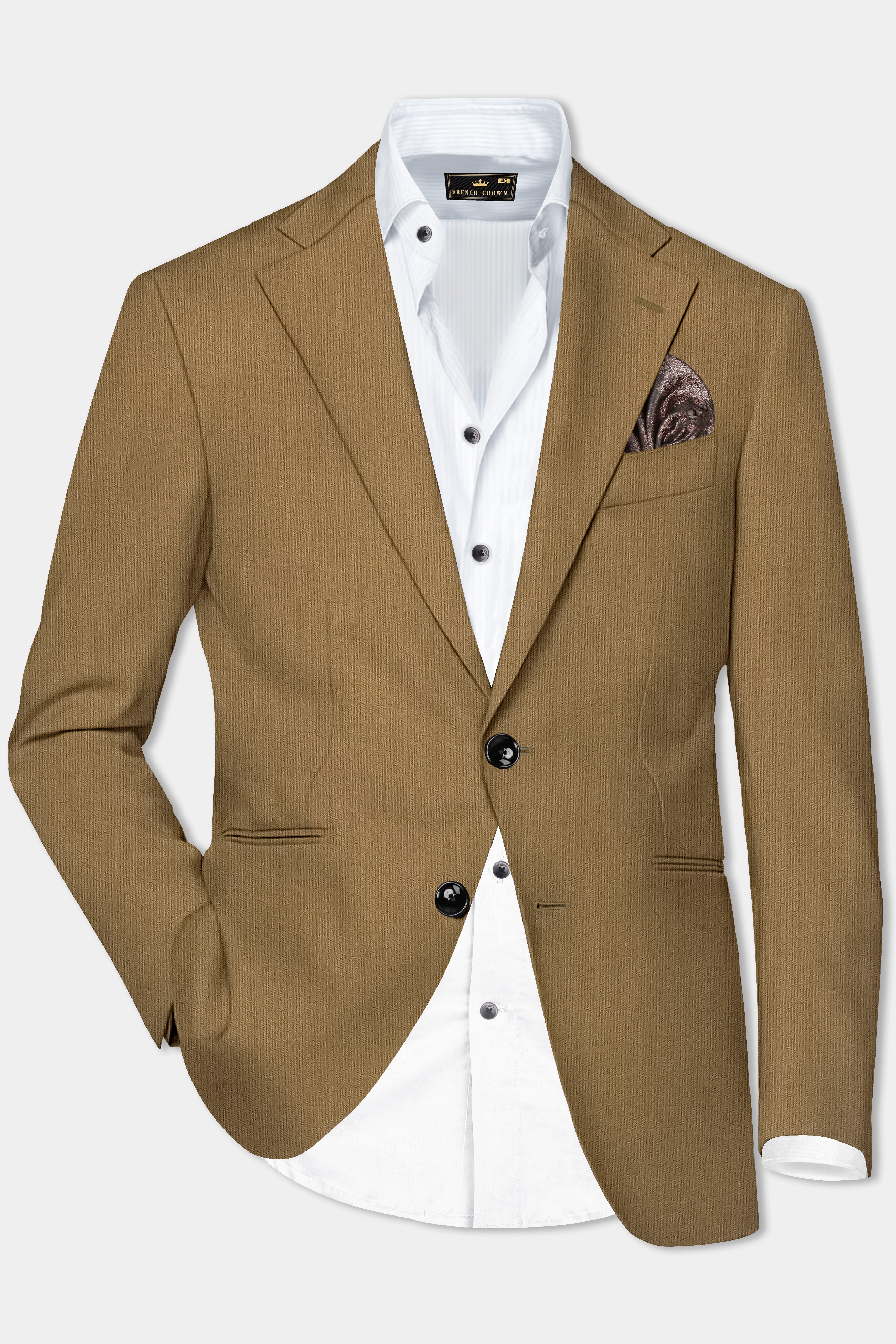 Sandrift Brown Solid Cotton Single Breasted Blazer