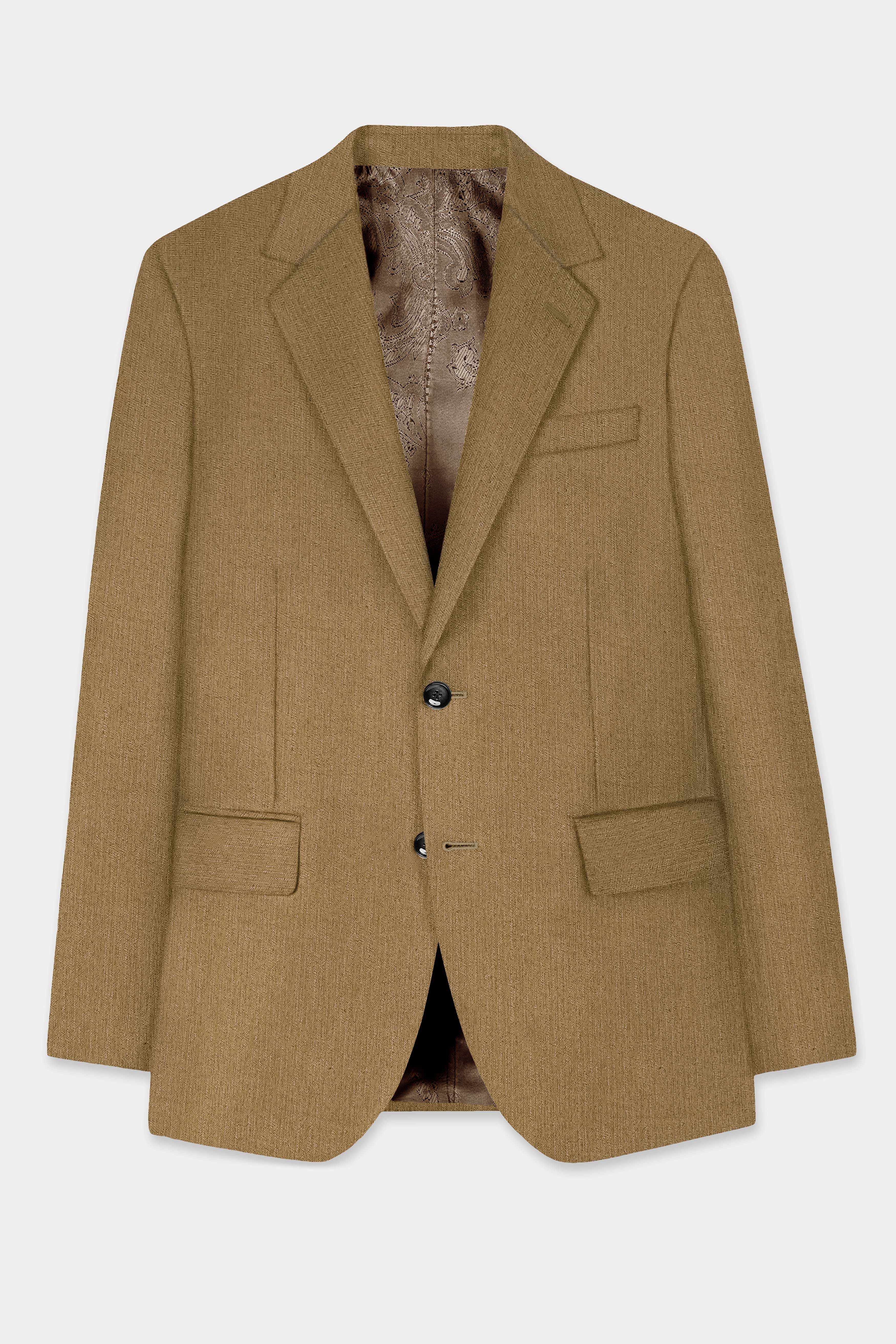 Sandrift Brown Solid Cotton Single Breasted Blazer