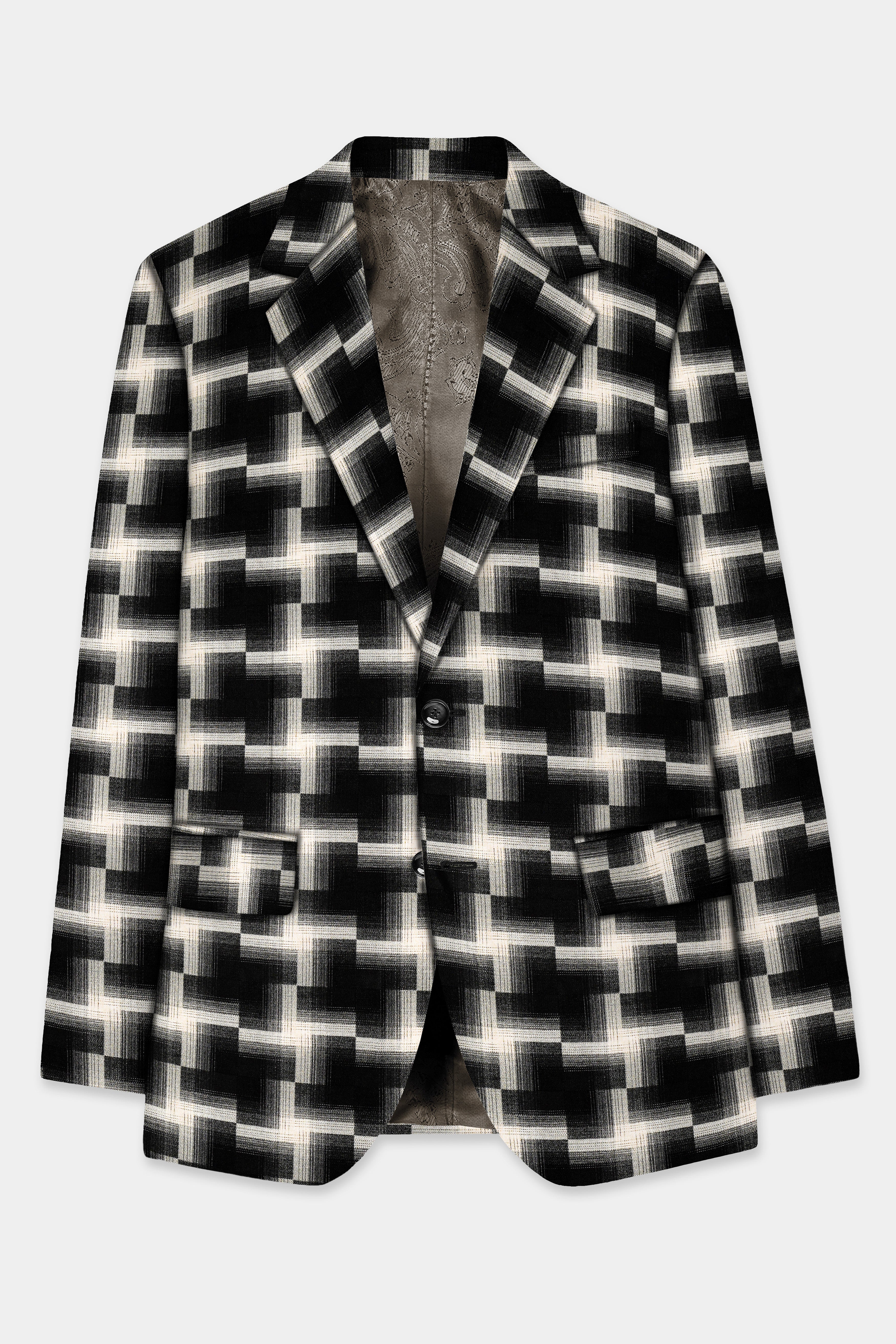 Jade Black And Almond Cream Printed Wool Rich Single Breasted Blazer