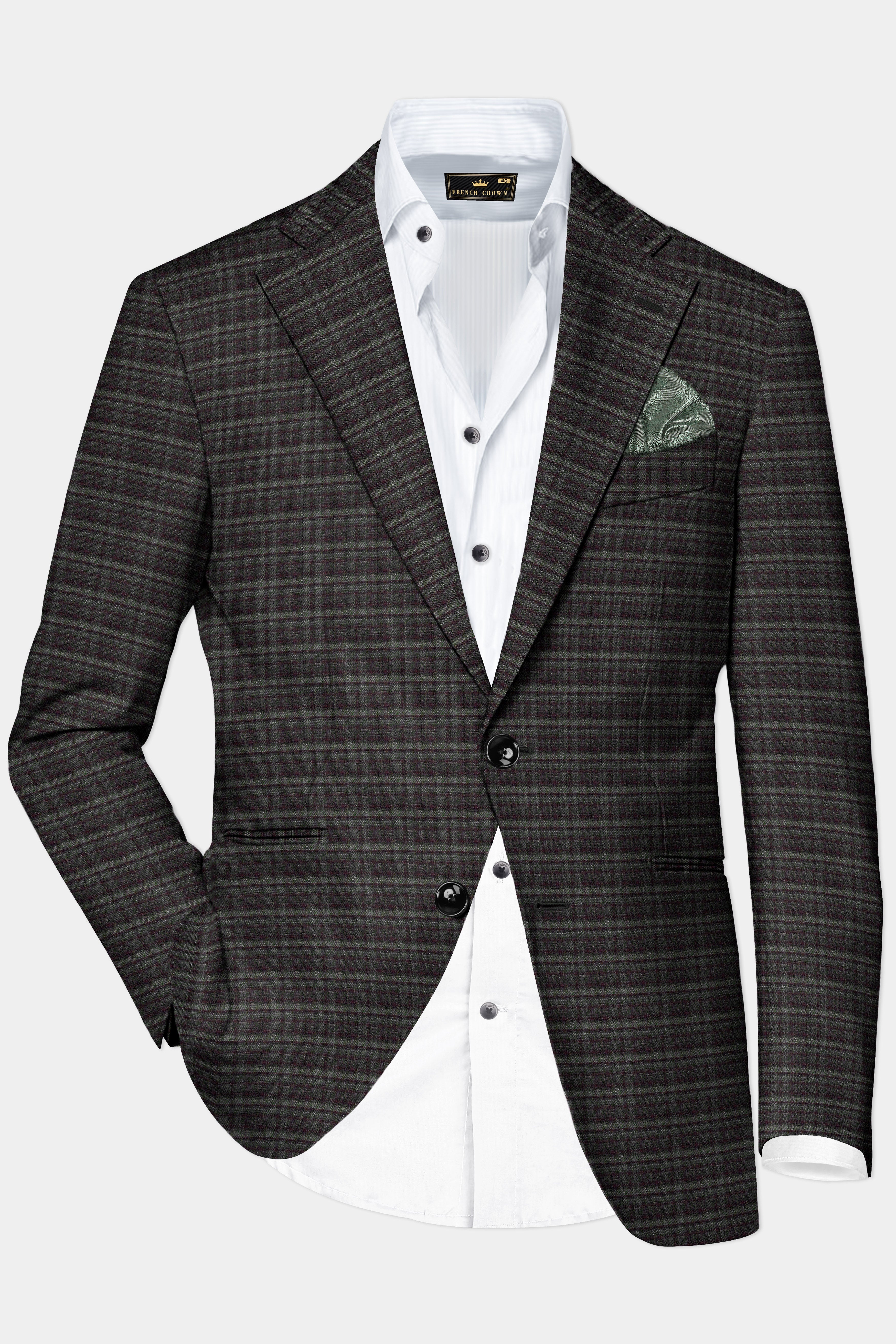 Zeus Gray And Lisbon Green Plaid Wool Rich Single Breasted Blazer