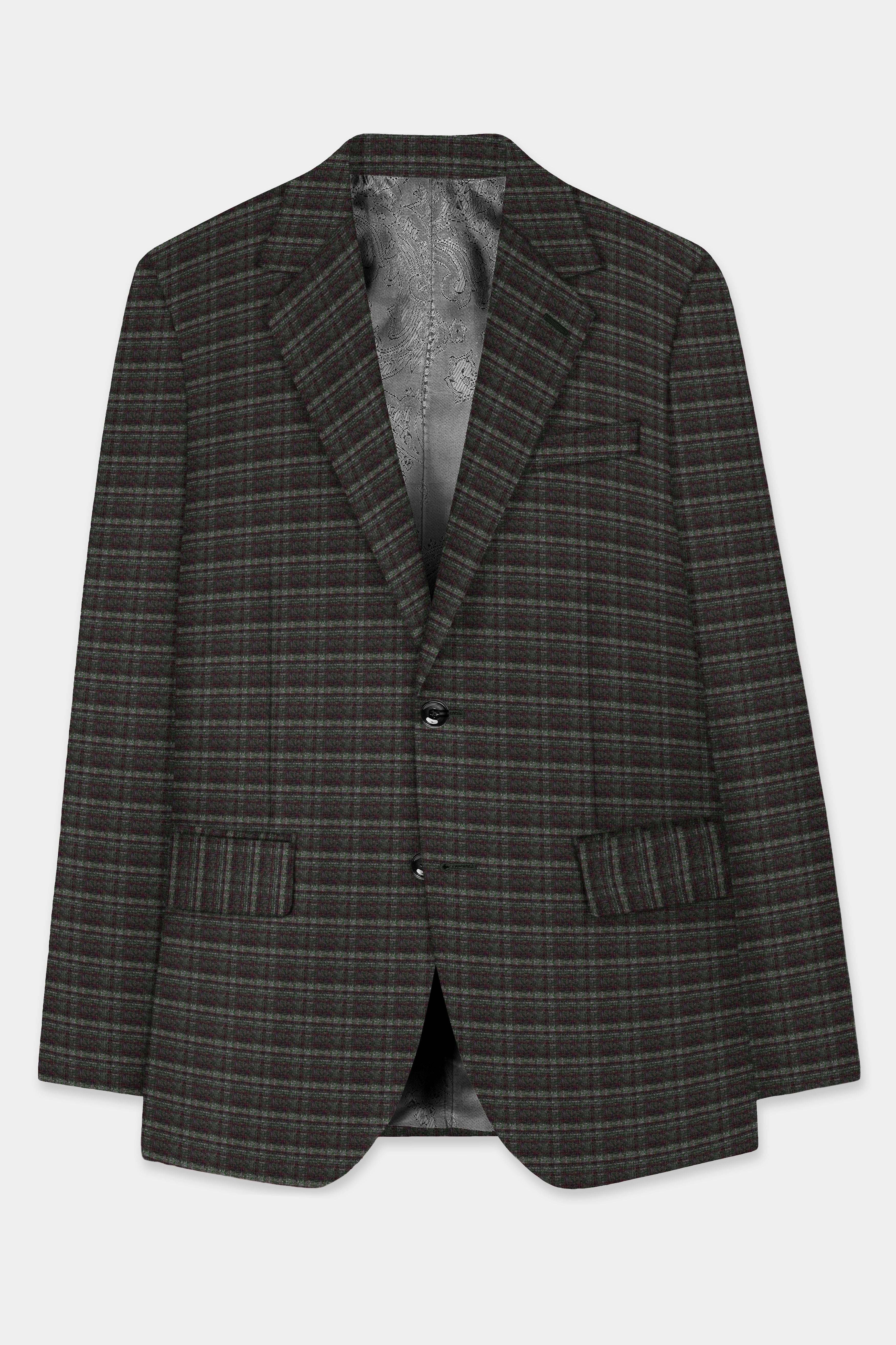 Zeus Brown And Lisbon Green Plaid Wool Rich Single Breasted Blazer