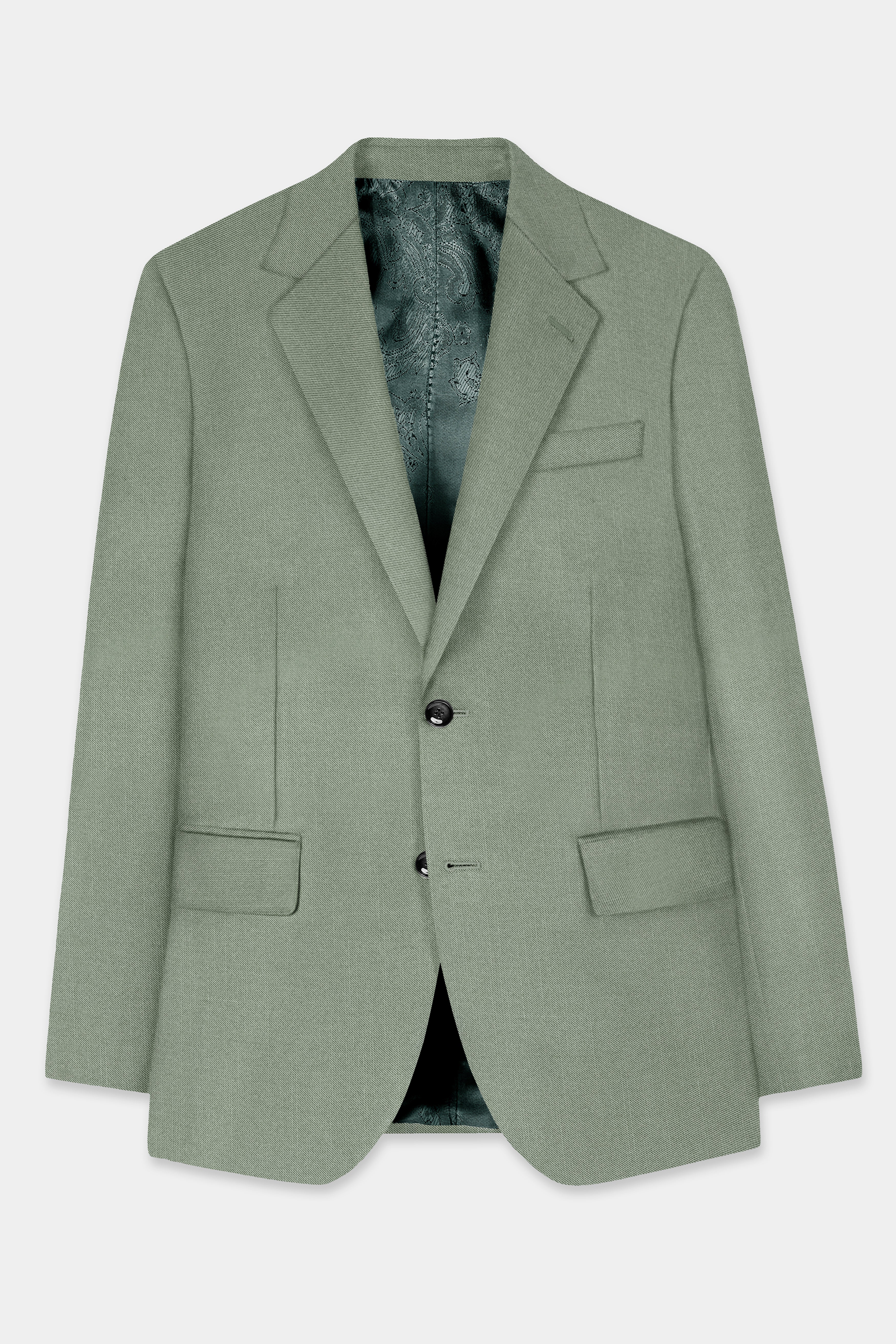 Spanish Green Solid Wool Rich Single Breasted Blazer